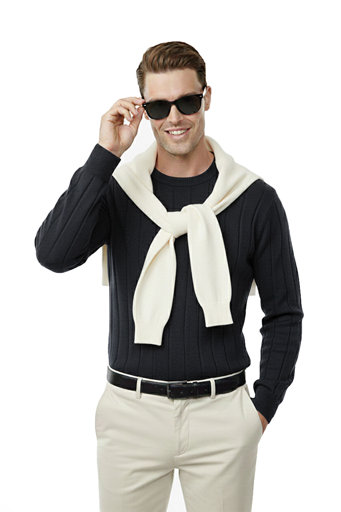 DeepSEA Füme Dar Kesim Likralı Erkek Triko Kazak – Bisiklet Yaka Şık Tasarım 2605433