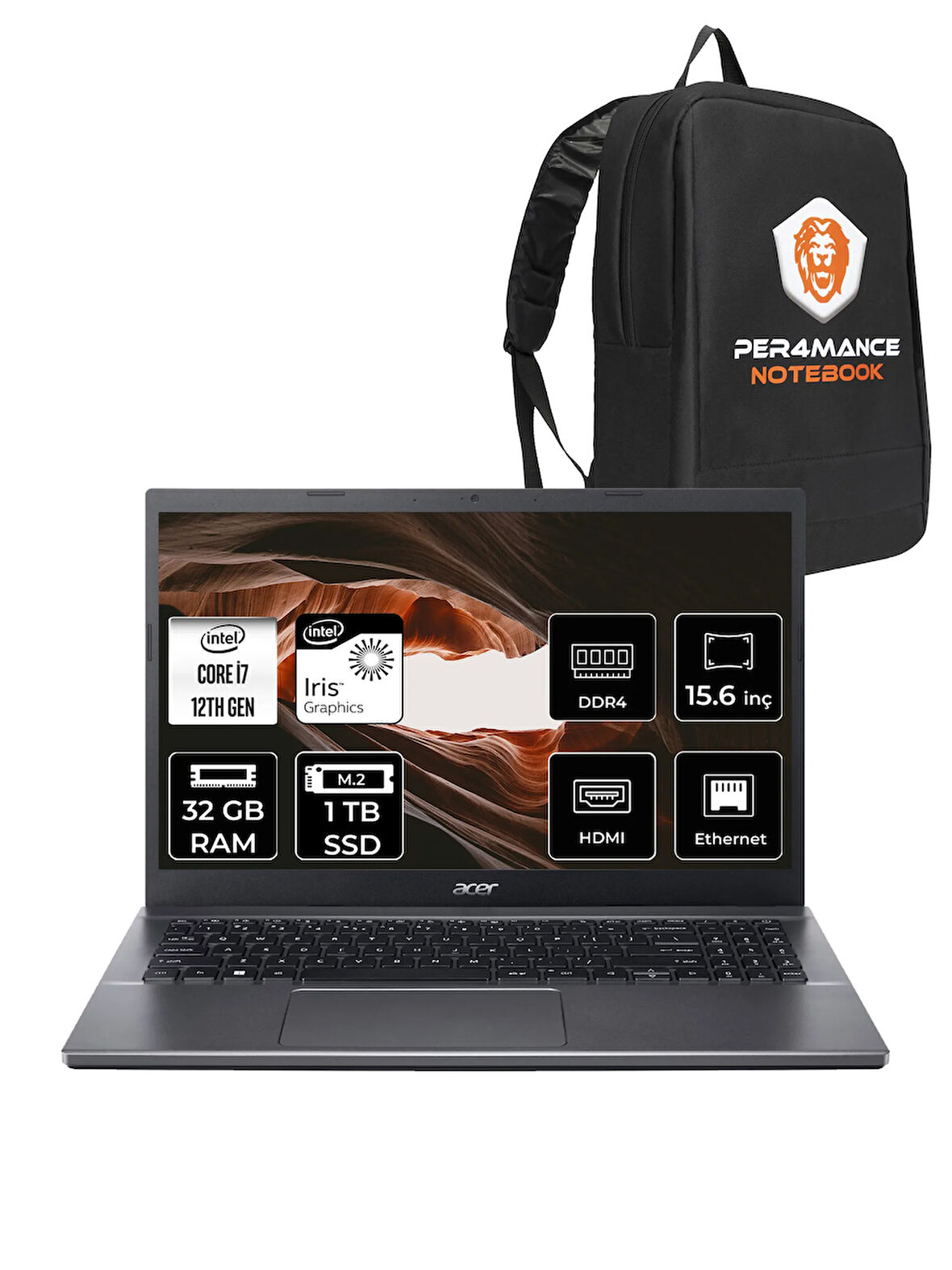 Acer Extensa 15 EX215-55 i7-1255U 32GB RAM 1TB SSD 15.6'' FHD FDOS Dizüstü Bilgisayar & PER4 ÇANTA