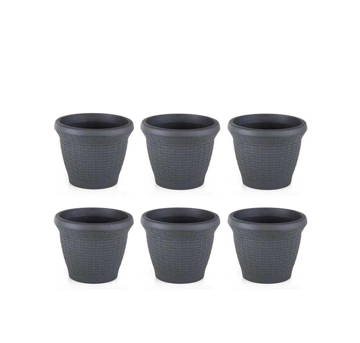 Omnipazar SO-HS01 Plastik Hasır Desenli Saksı 3.3 lt Antrasit 6 Adet