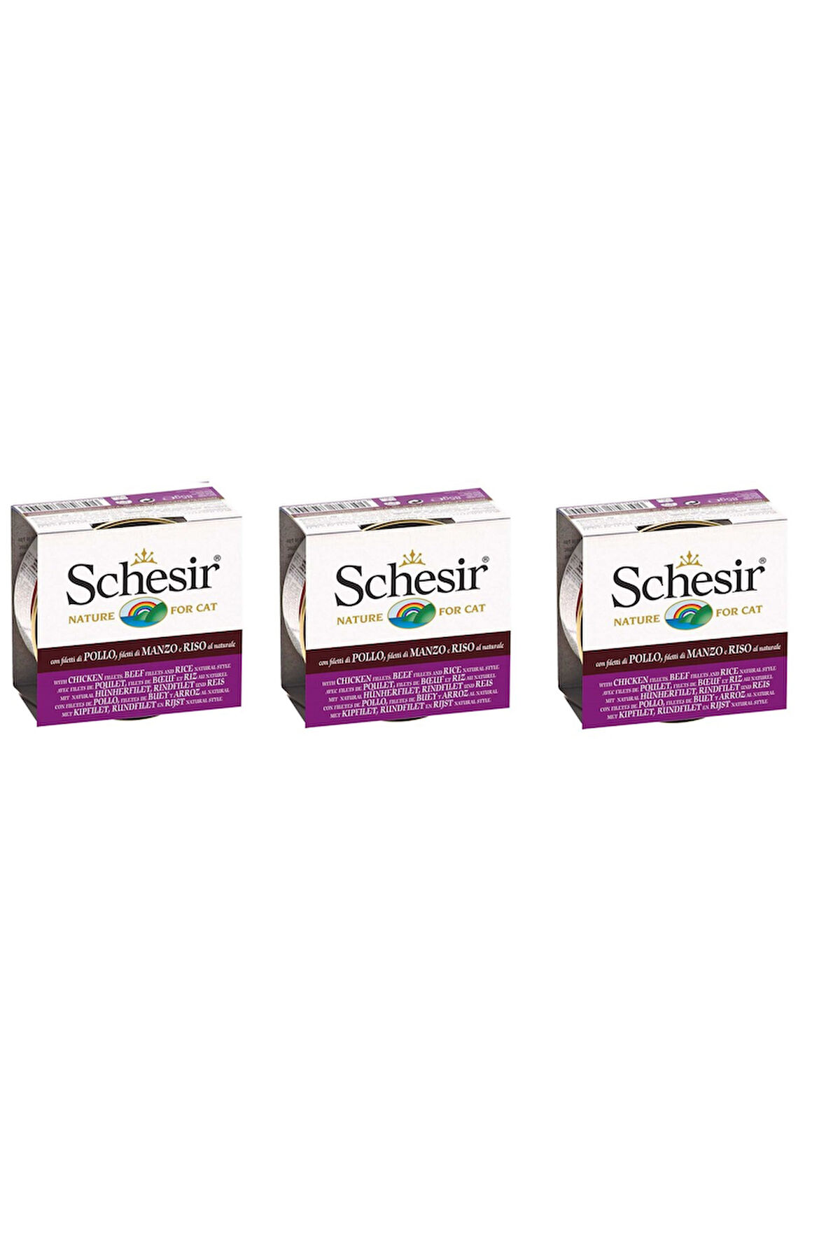 Schesir Tavuk ve Sığır ve Pirinçli Kedi Konservesi 85 Gr. X 3 Adet