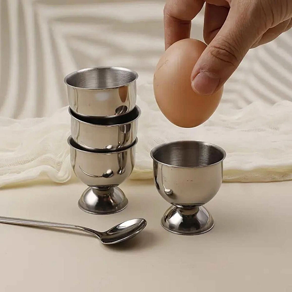 Reyo 4 Adet Paslanmaz Çelik Kadeh Haşlanmış Yumurta Tutucu, Kadeh Yumurtalık, Ev, Cafe Otel, Restaurant Yumurta Standı