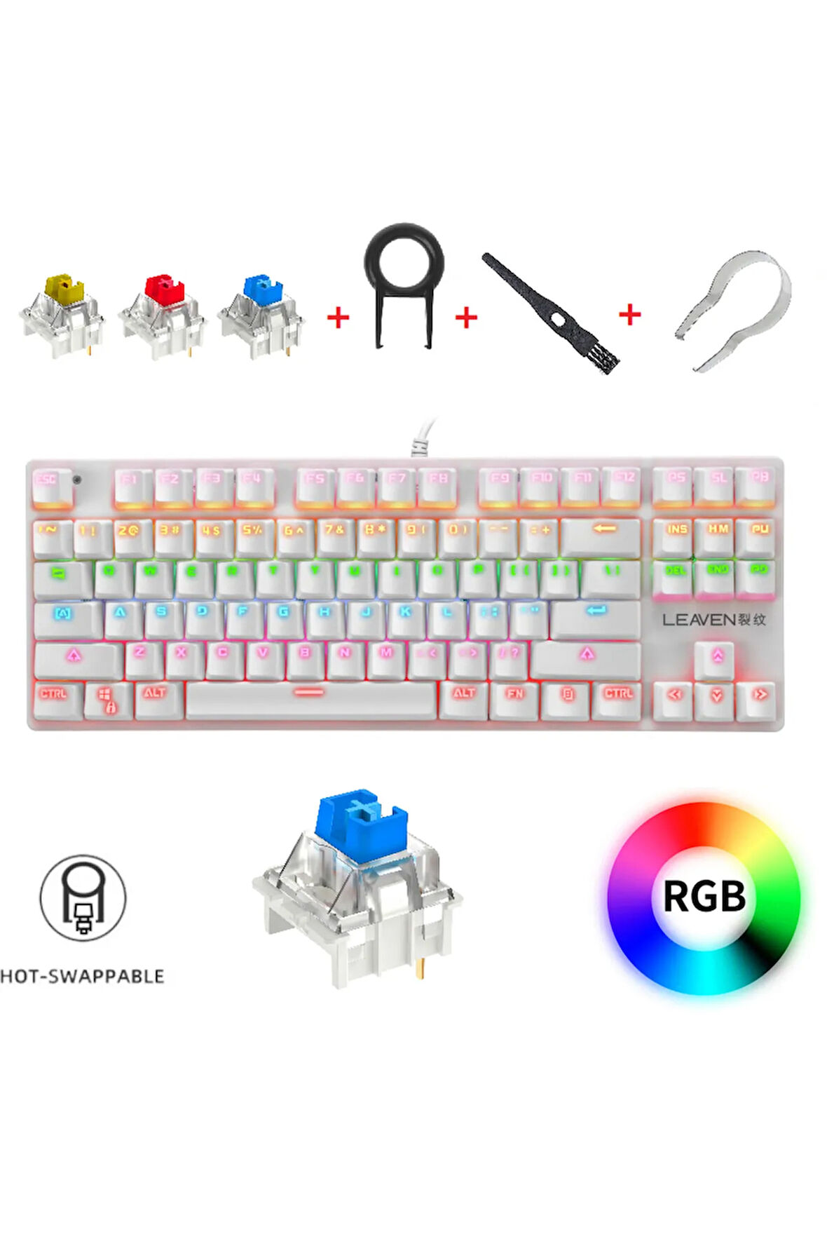 K550 Mekanik Oyuncu Klavyesi-Değiştirilebilir Switch-Rainbow RGB Aydınlatma-87 Tuş