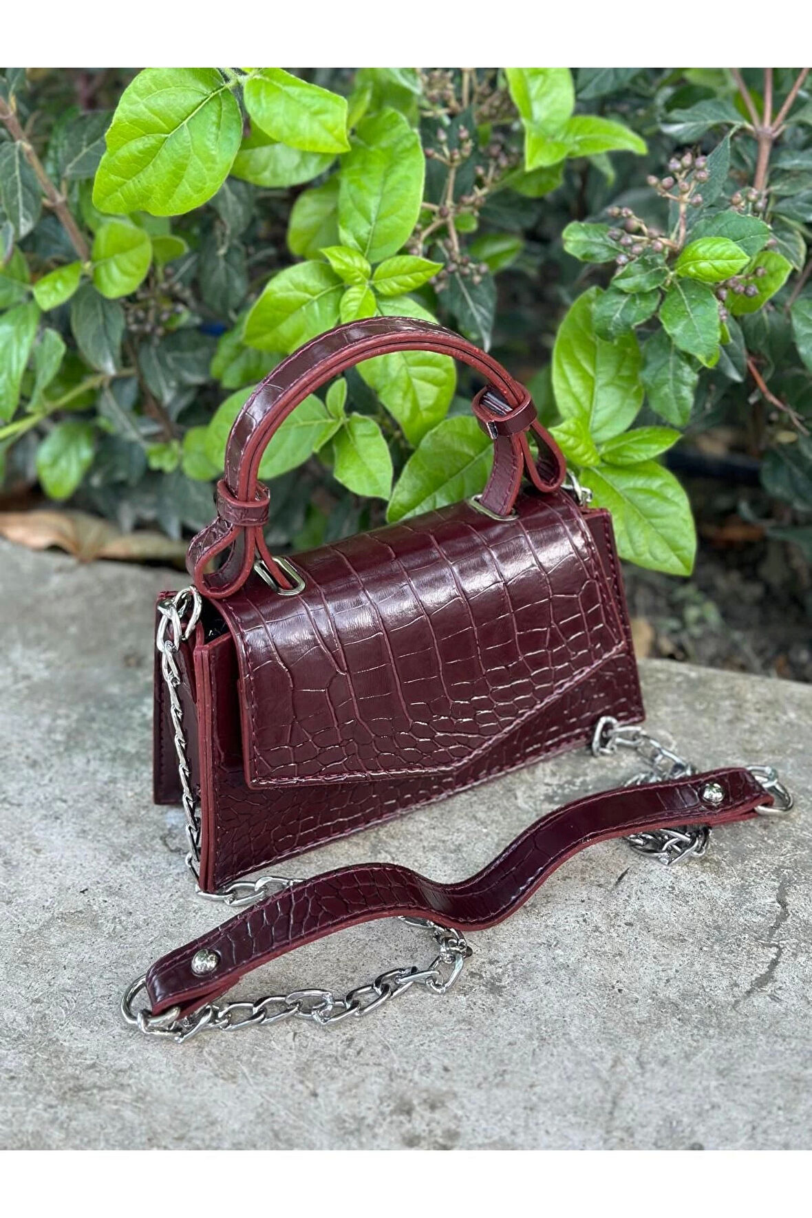 Zeus Bordo Croco Zincir Askılı Kadın El Kol Ve Omuz Çantası