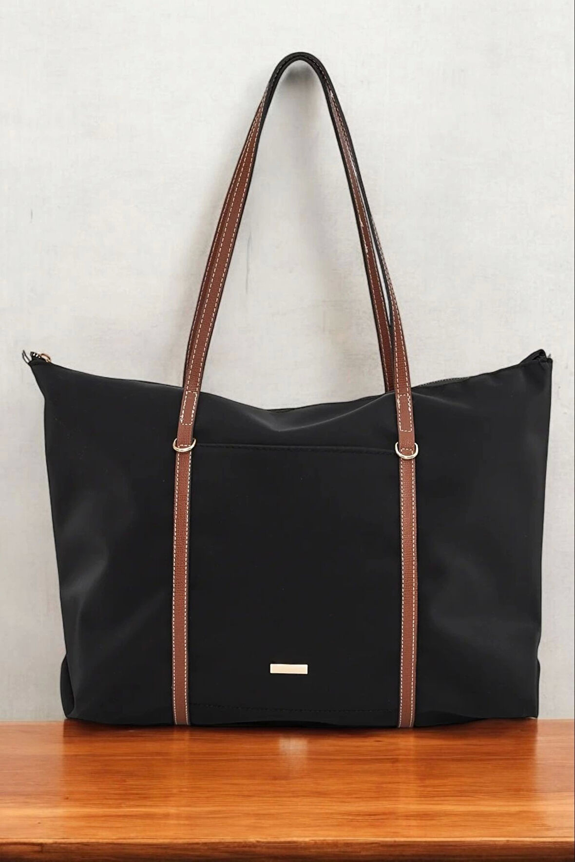 Lacey Siyah-Taba Şeritli Shopper Kadın Omuz Çantası