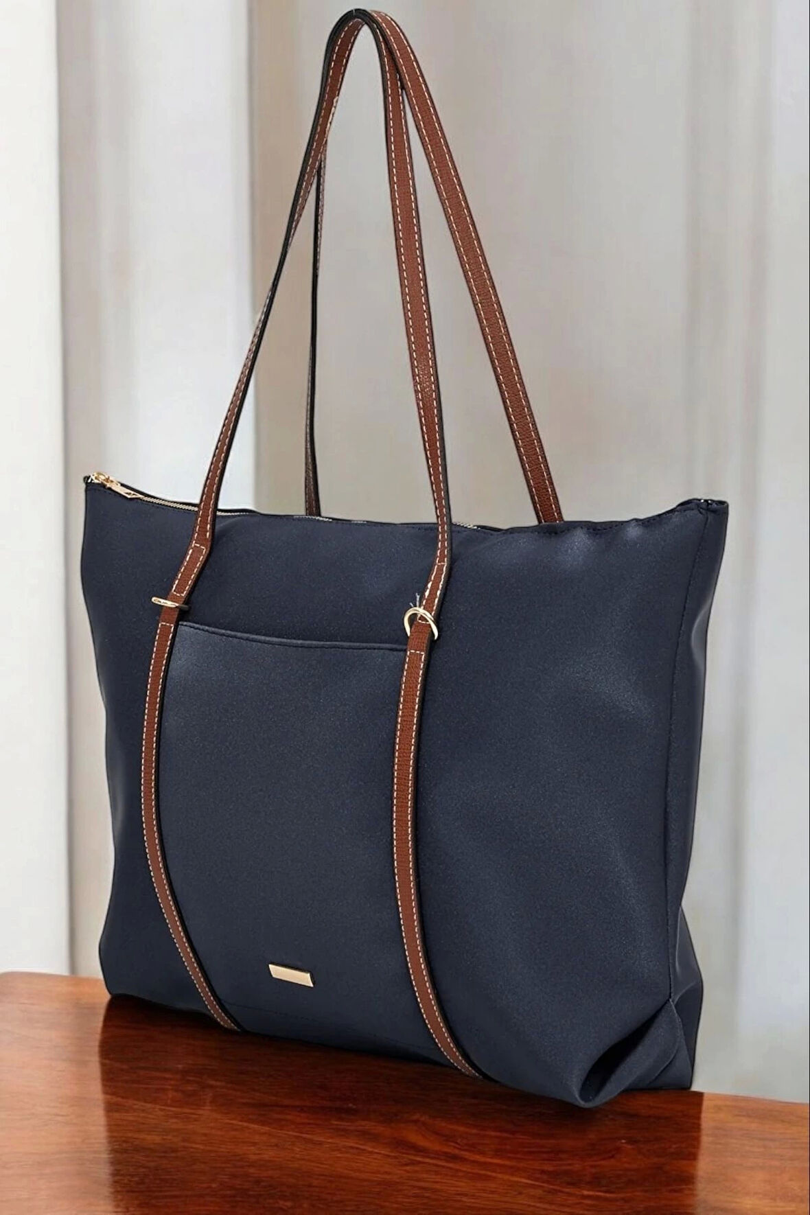 Lacey Lacivert-Taba Şeritli Shopper Kadın Omuz Çantası