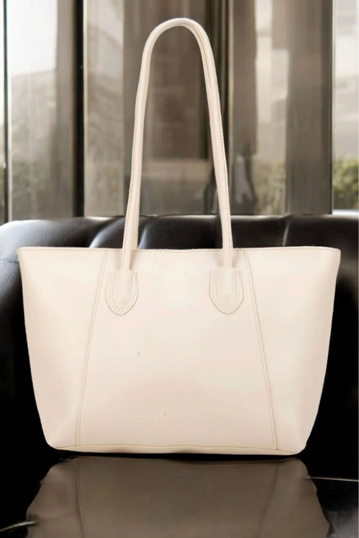 Monalisa Krem Retro Shopper Kadın Omuz Çantası