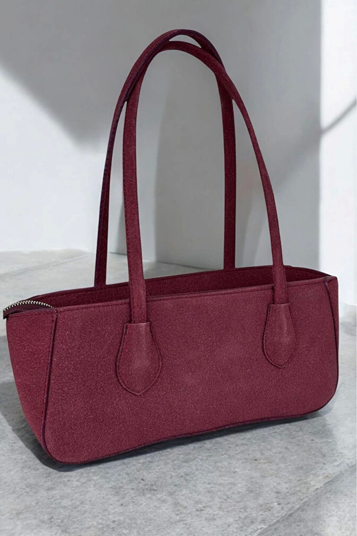 Vanilia Bordo Süet Retro Pinterest Kadın El Ve Omuz Çantası