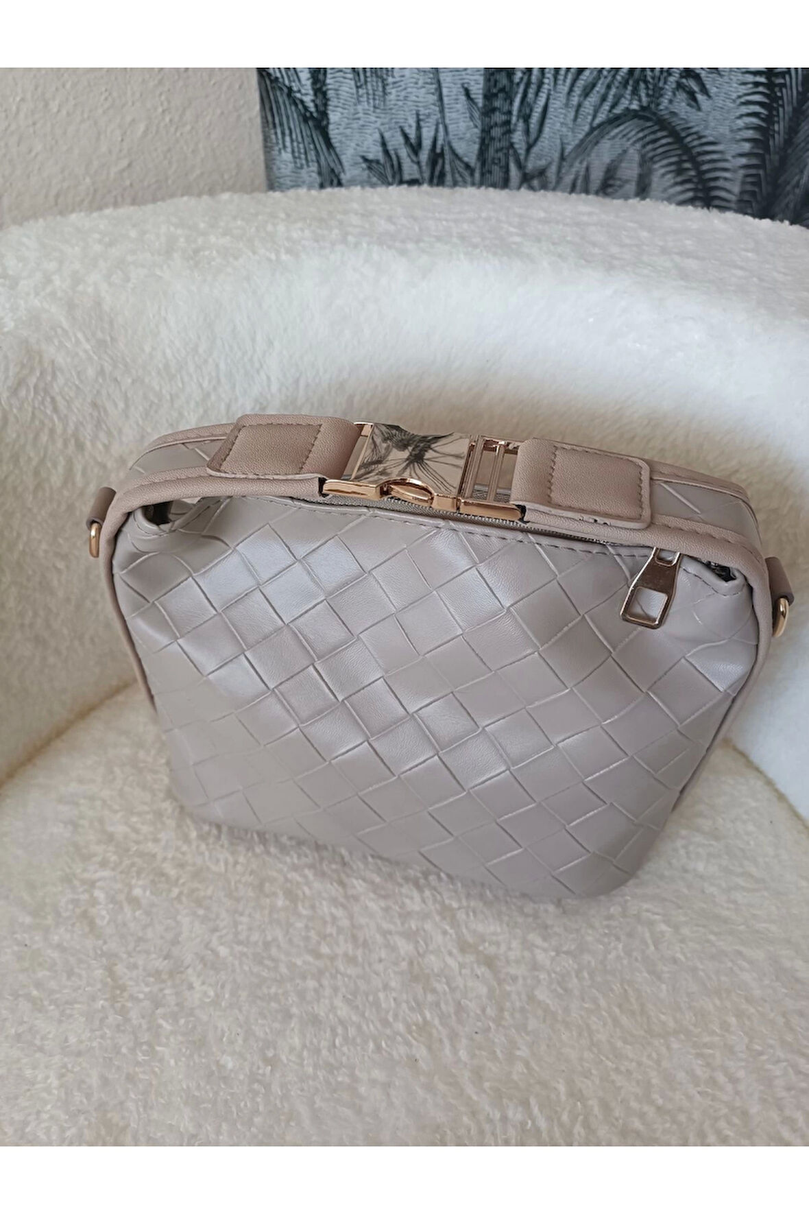 Toile Vizon Örgü Desen Kilit Saplı Kadın El Kol Ve Omuz Çantası