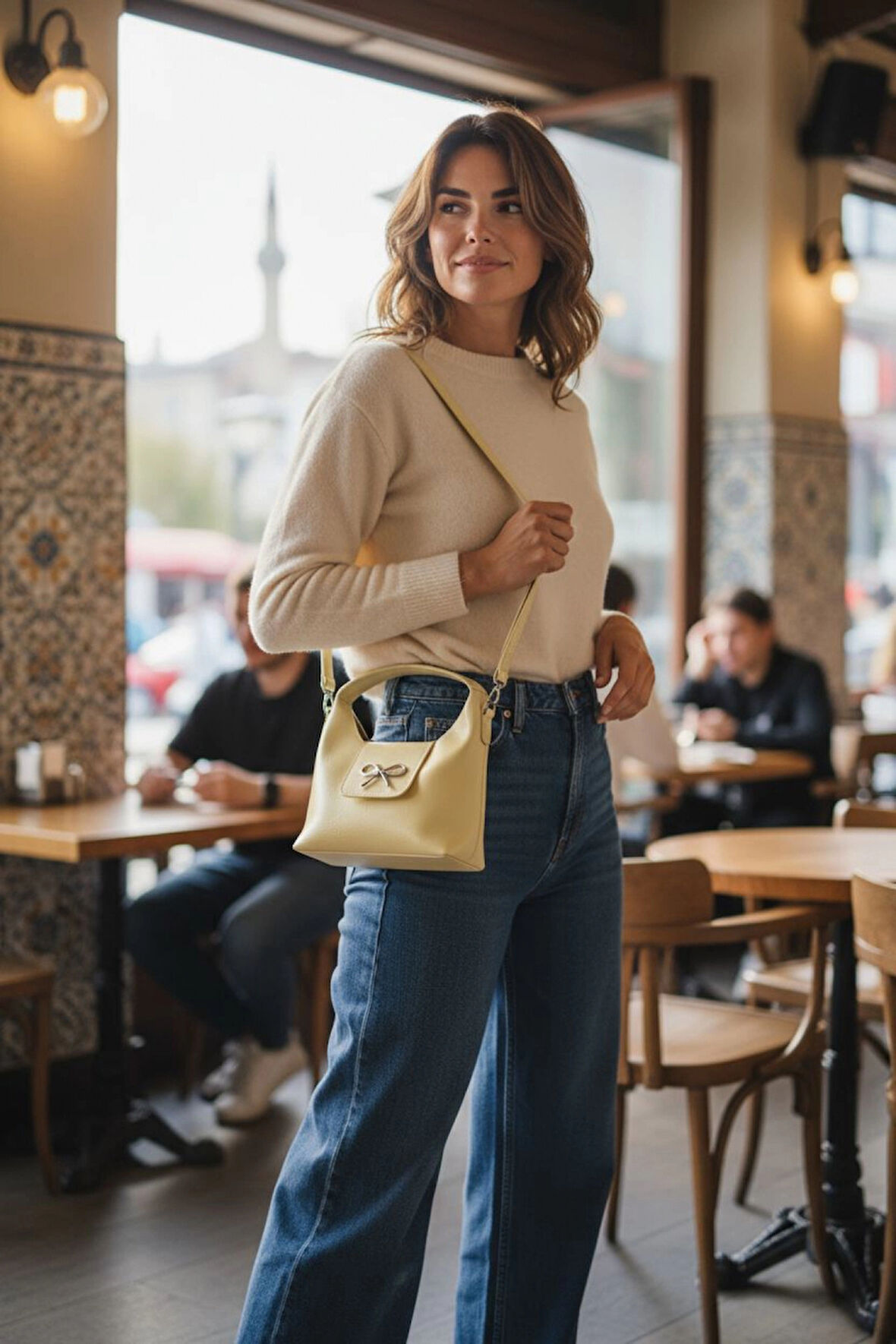 Ribbon Sarı Mini Kadın El Kol Ve Omuz Çantası