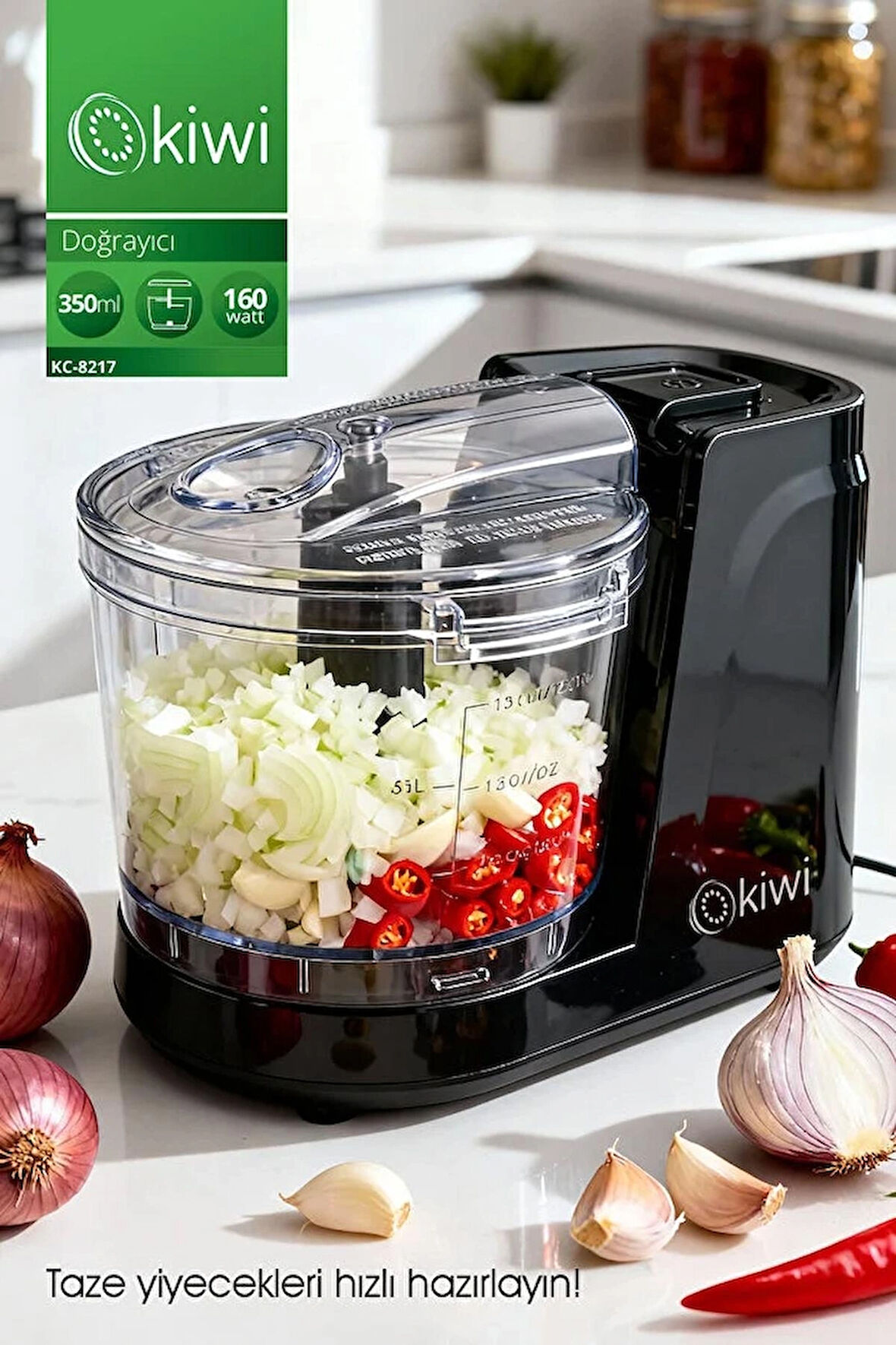 kiwi KC-8217 Mini Gıda Doğrayıcı | 350 ml Kapasiteli & Paslanmaz Çelik Bıçaklı