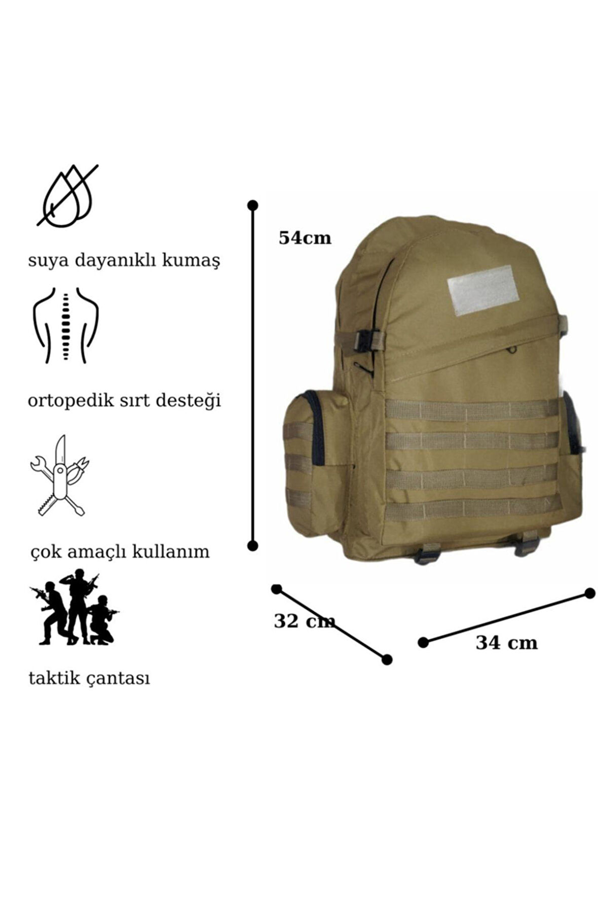 65 Lt. Askeri Tactical Dağcı Kamp Trekking Koyu Çöl Bej Sırt Çantası