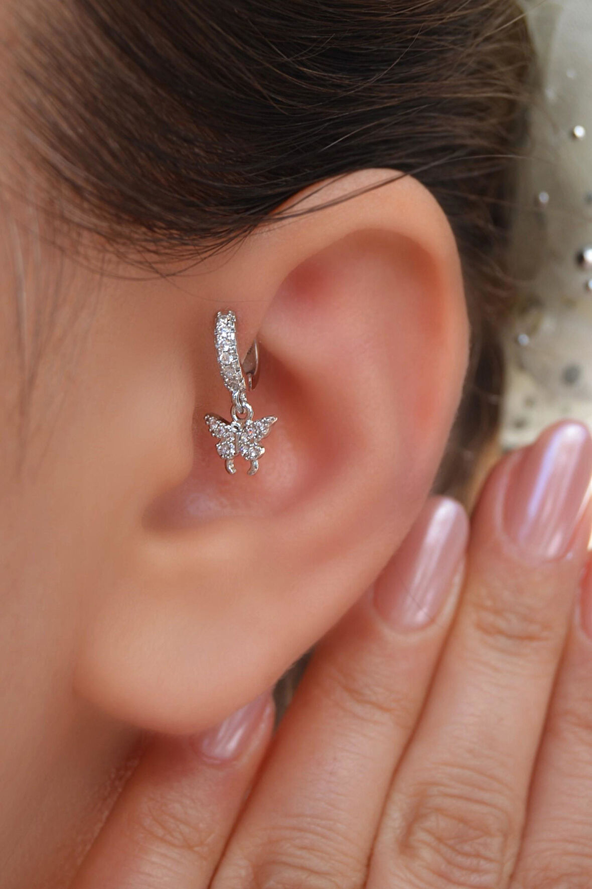 6 mm Kelebekli Halka Piercing Forward Helix Tragus Kıkırdak Helix Piercing