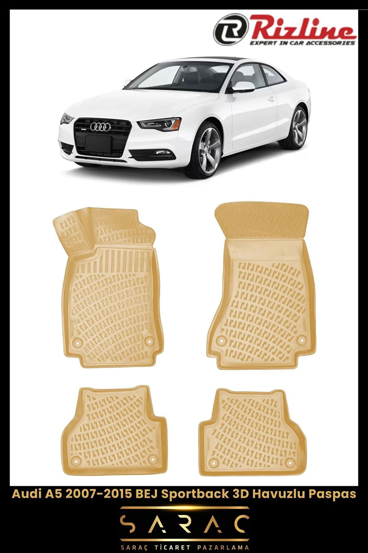 Rizline Audi A5 2012 Model BEJ 3D Havuzlu Paspas