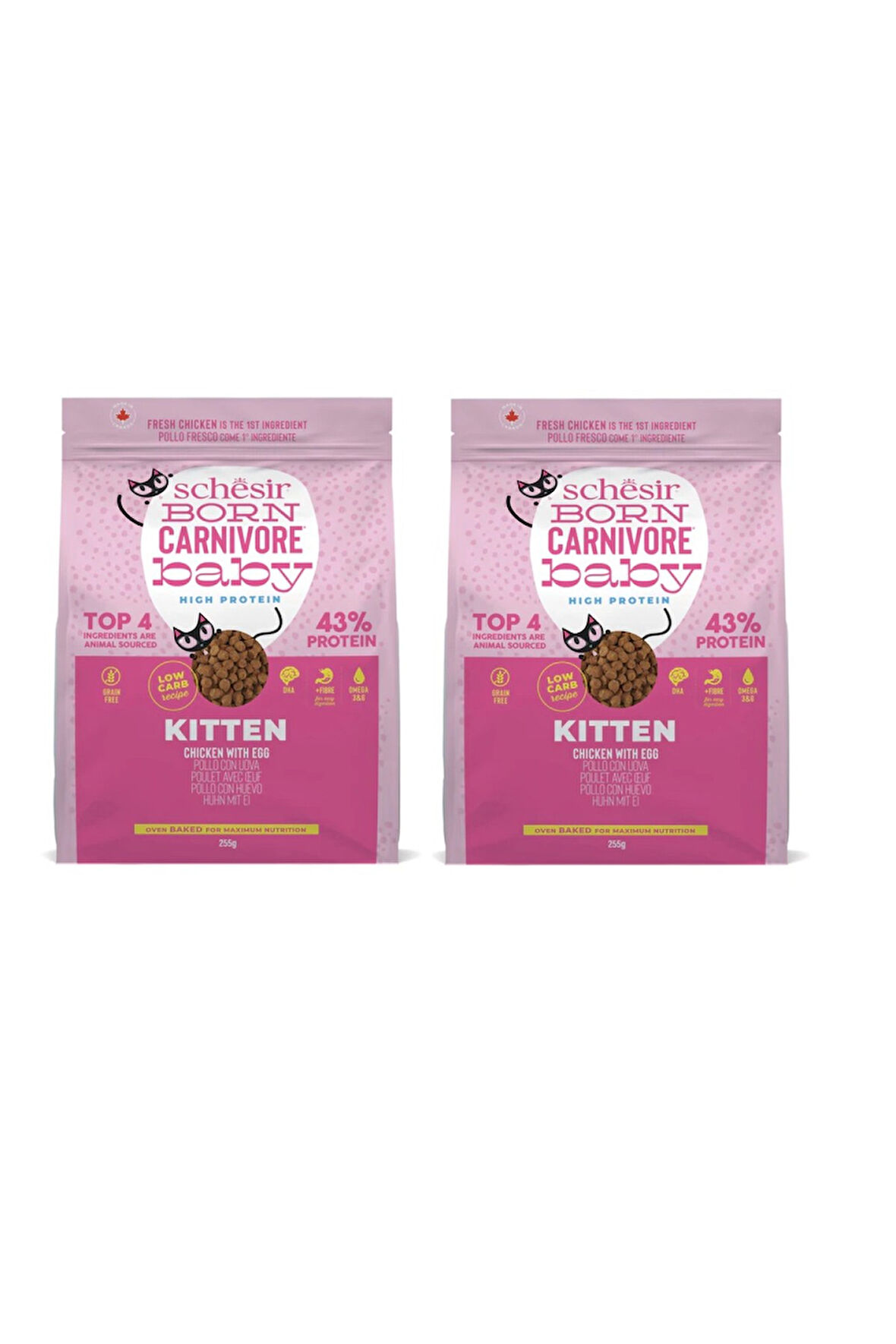 Schesir Born Carnivore Baby Tavuk ve Yumurtalı Tahılsız Yavru Kedi Kuru Maması 225 Gr. X 2 Paket