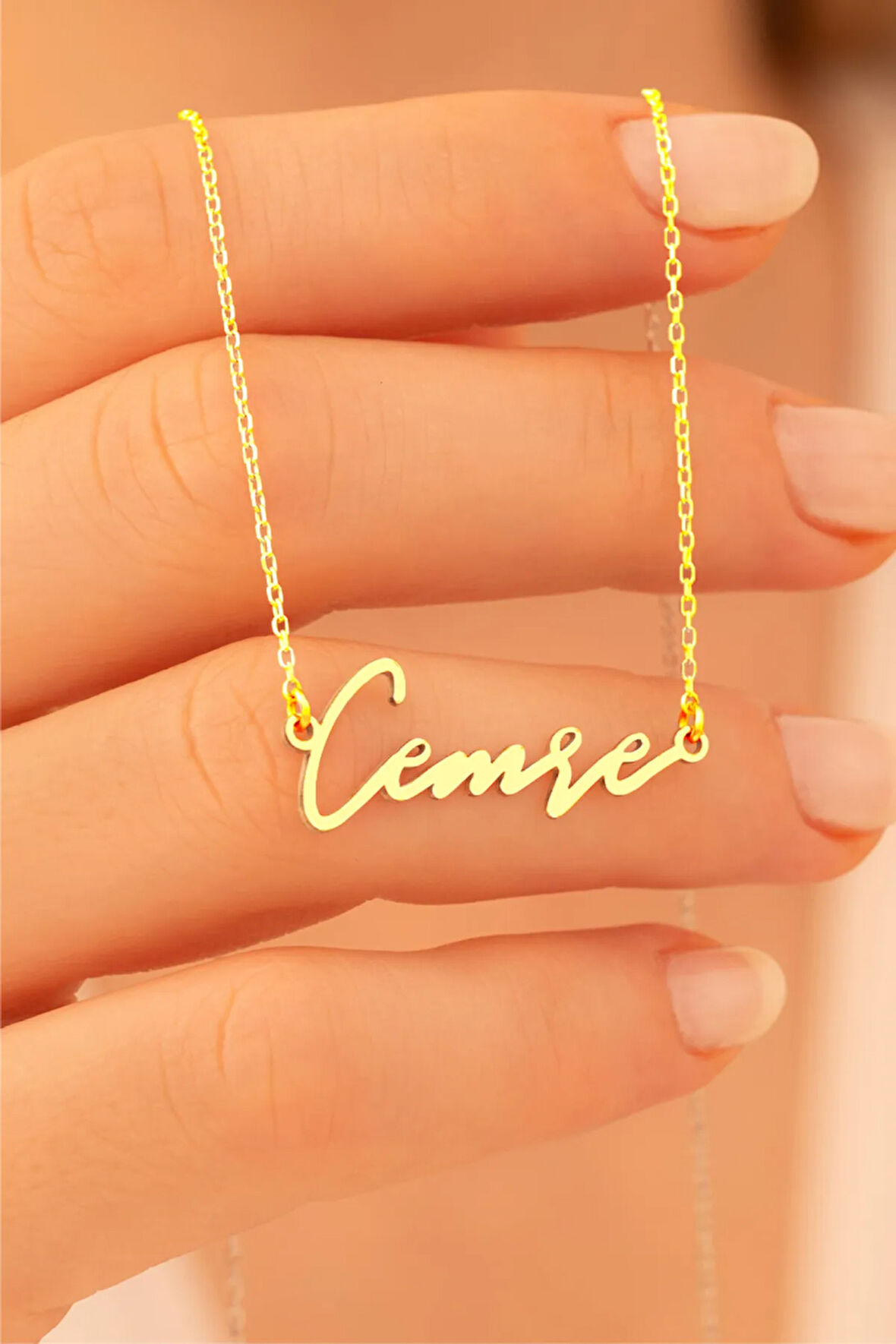 Kadın Gümüş Kolye - Cemre Yazılı 925 Ayar Gümüş Altın Kaplama Kadın Kolye