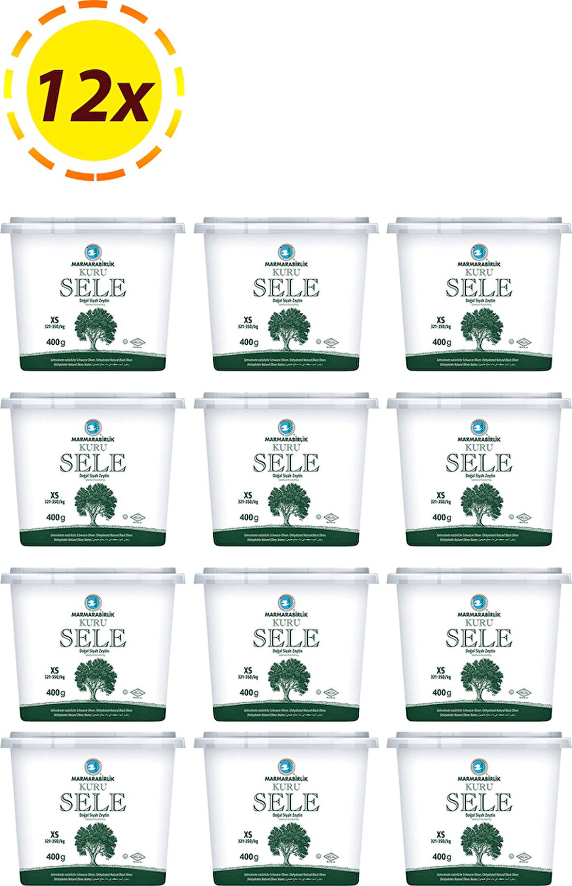 Marmarabirlik Kuru Sele 321-350 KB XS Siyah Zeytin 12 x 400 G