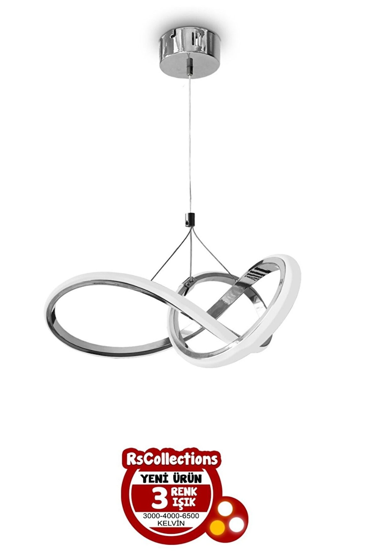 Düz 3 Renk Kardelen Model Beyaz- Sarı- Gün Işığı Modern Sarkıt Led Avize