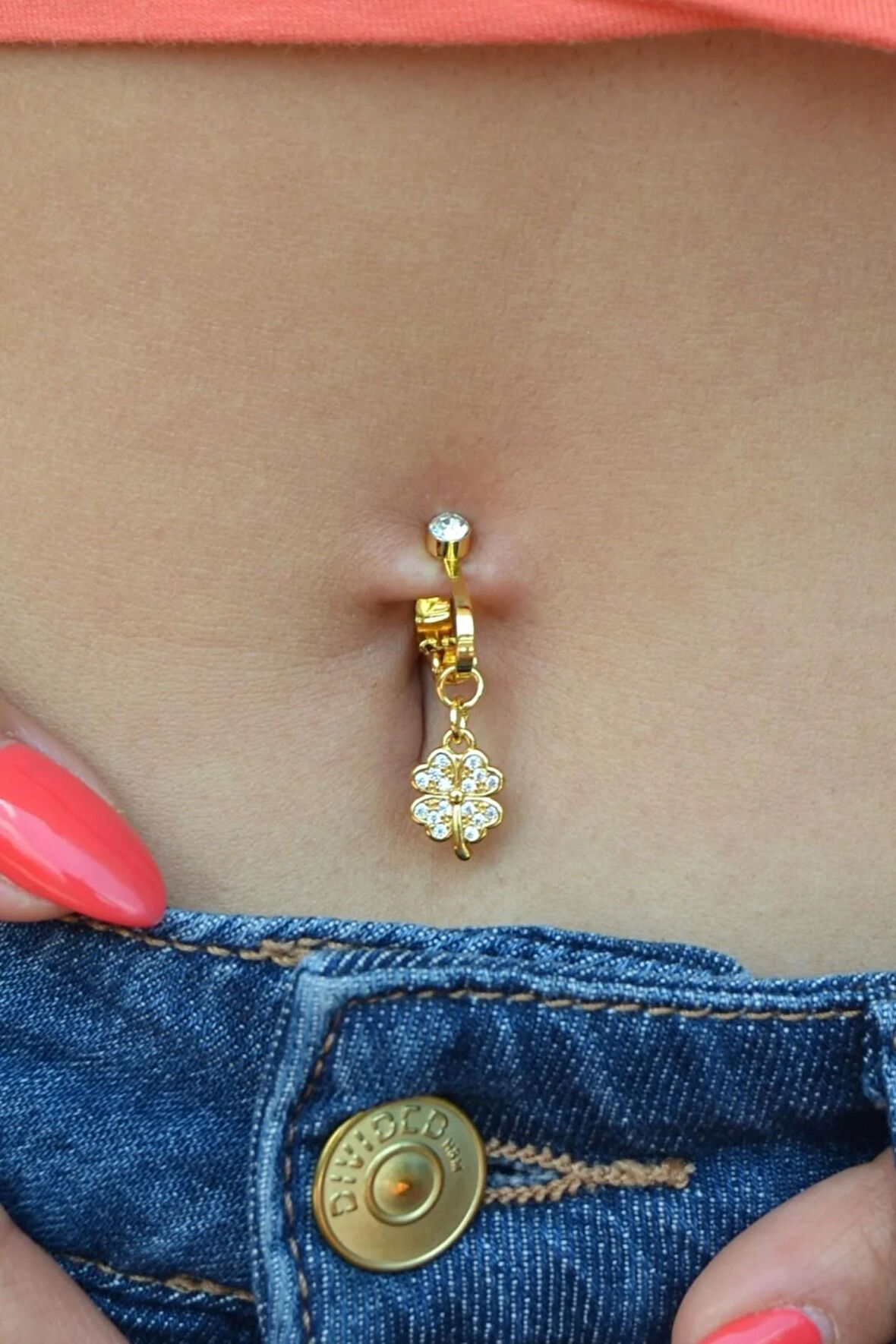 Dört Yapraklı Yonca Figürlü Deliksiz Göbek Piercingi