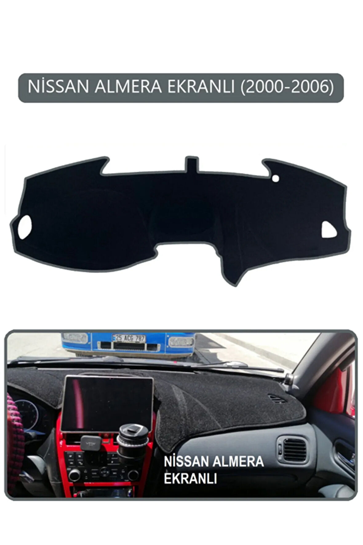 Nissan Almera Ekranlı 2000-2006 Torpido Koruma  Halısı -  Gri Kenar