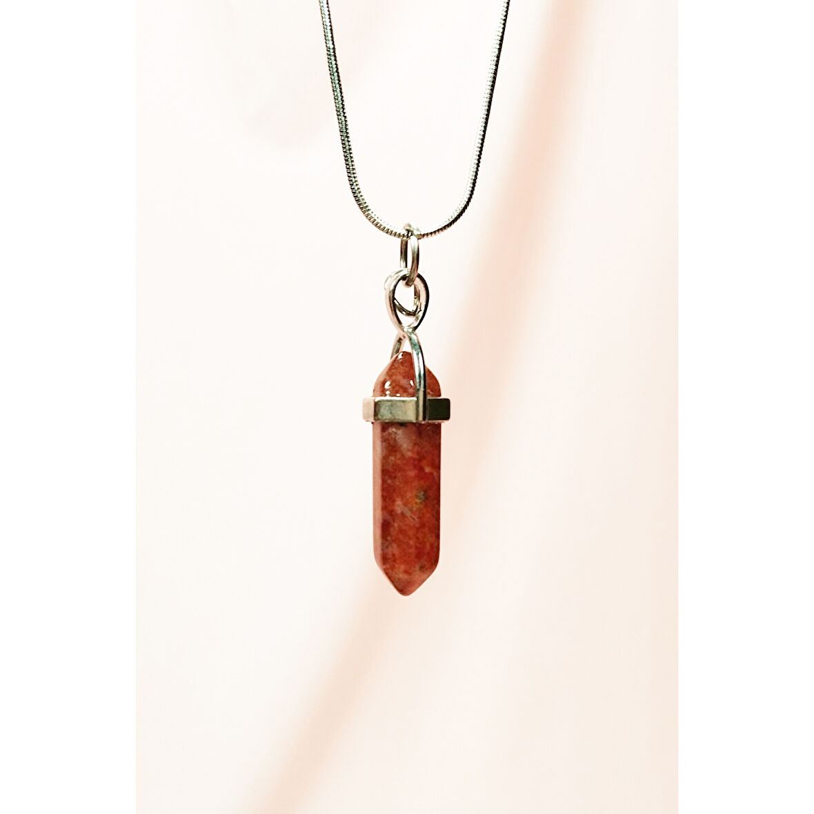 Jasper Doğal Taşı Zincirli El Yapımı Tasarımlı Kolye Uç: 3,5 cm Zincir: 20 cm Kutulu