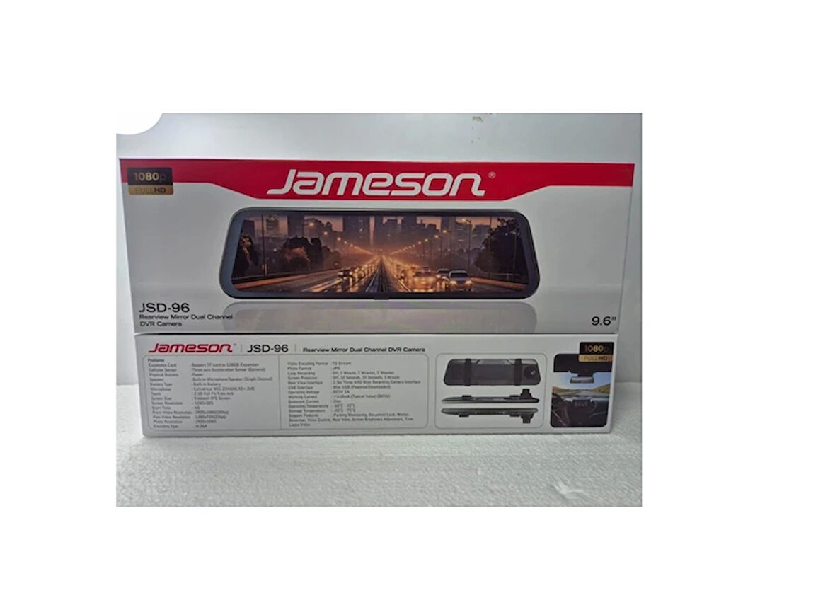 JAMESON JSD-96-9.6''HD EKRAN-ÖN KAYIT-GERİ GÖRÜŞ KAYIT-HAREKET ALGILAMA SES KONTROLLÜ DİKİZ AYNAS