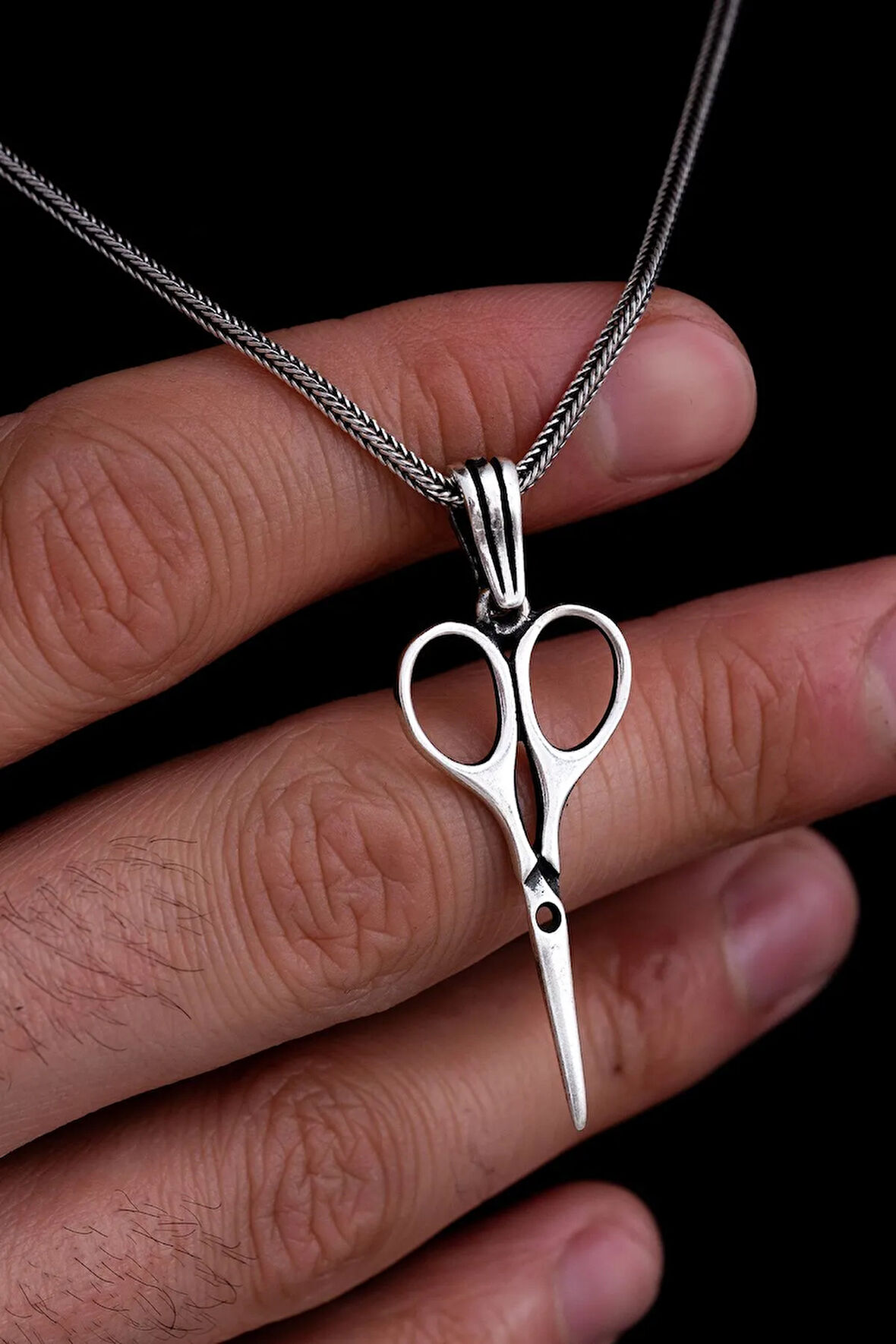 Erkek Gümüş Kolye - Makas Figürlü Gümüş Model 2 Erkek Kolye