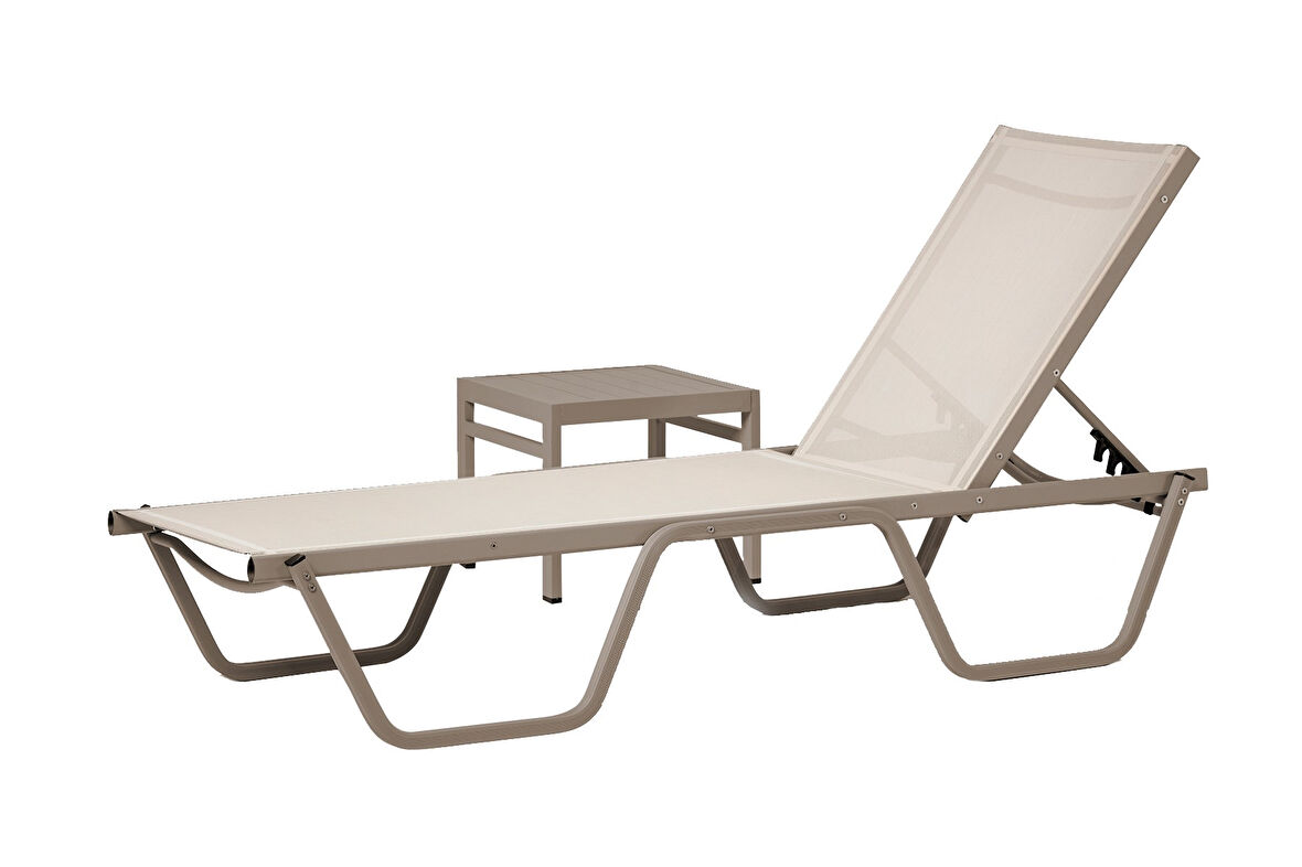 Erinöz Asos Alüminyum Fileli Şezlong  + Sehpa - Cappuccino
