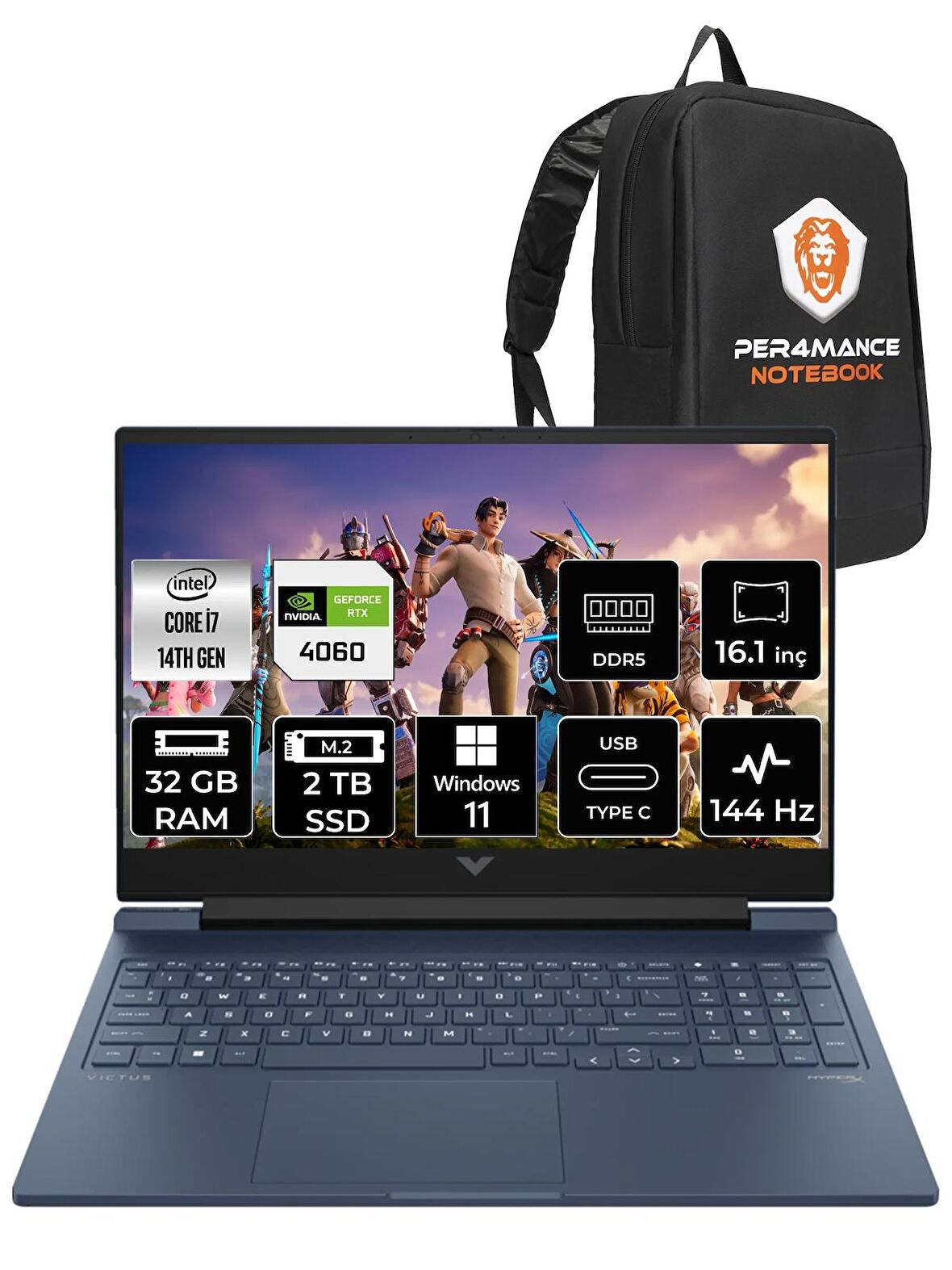 HP VİCTUS 16 i7 14700HX 32GB 2TB SSD RTX4060/8GB 144HZ 16.1'' FHD W11H 9J205EA & PER4 ÇANTA