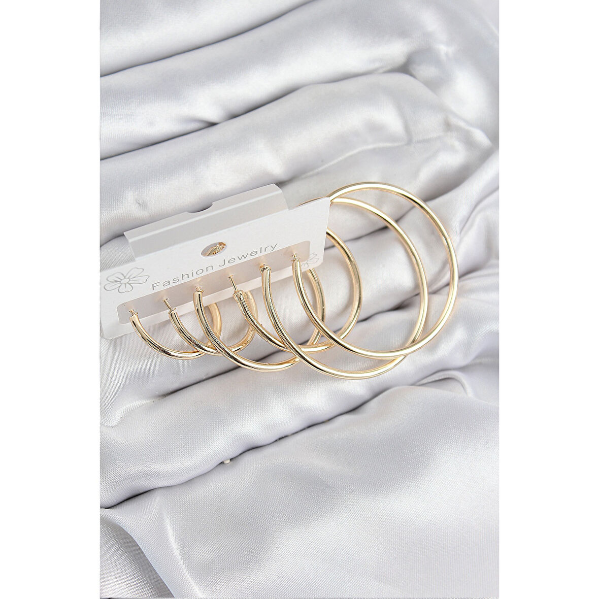 Pirinç Halka Model Gold Renk Kadın Set Küpe