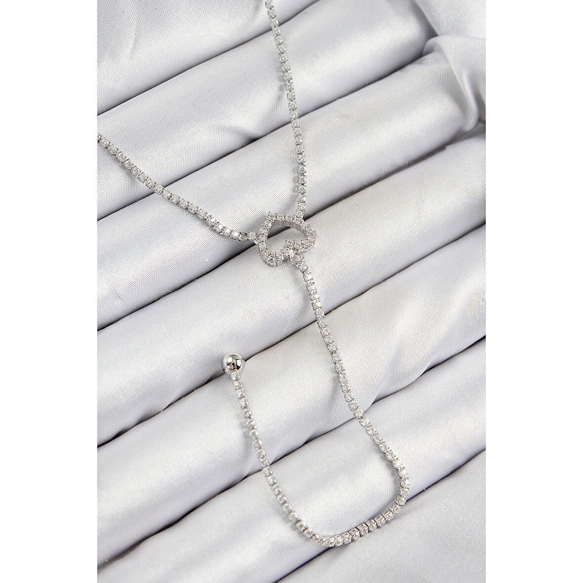 Pirinç Zirkon Taşlı Kalp Model Gümüş Renk  Y Kolye