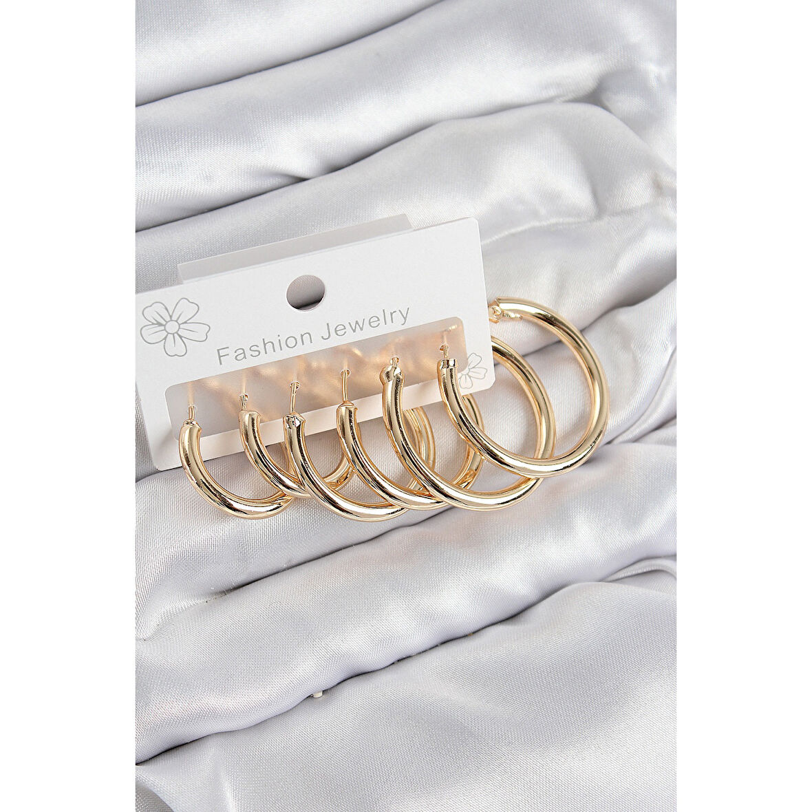 Pirinç Halka Model Gold Renk Kadın Set Küpe