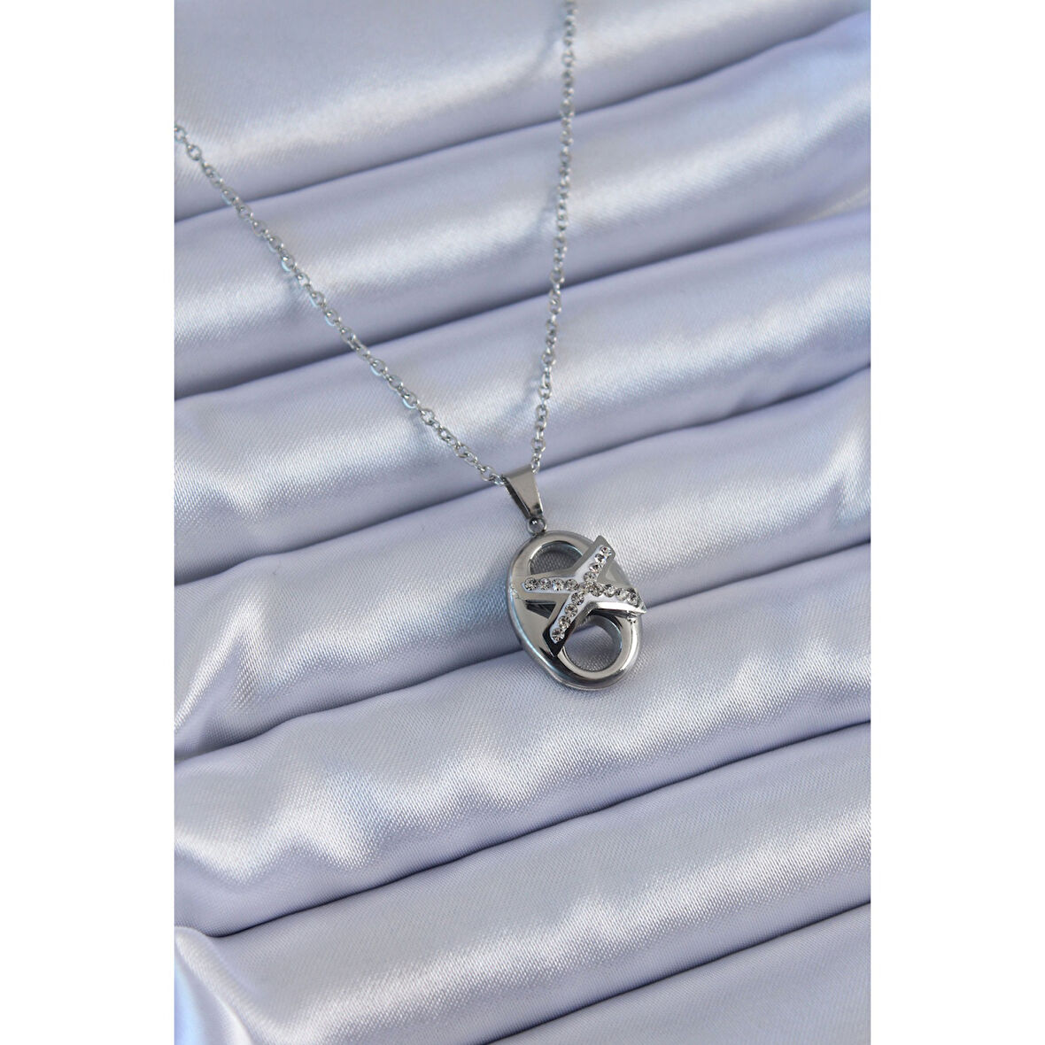 316L Çelik Gümüş Renk Zirkon Taşlı Kadın Kolye