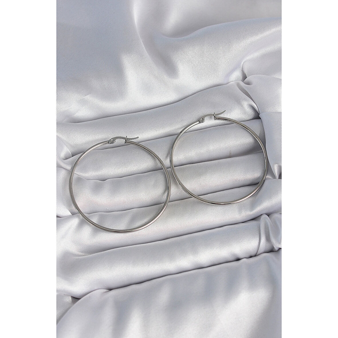 316 Çelik Gümüş Renk 53 mm Halka Model Kadın Küpe