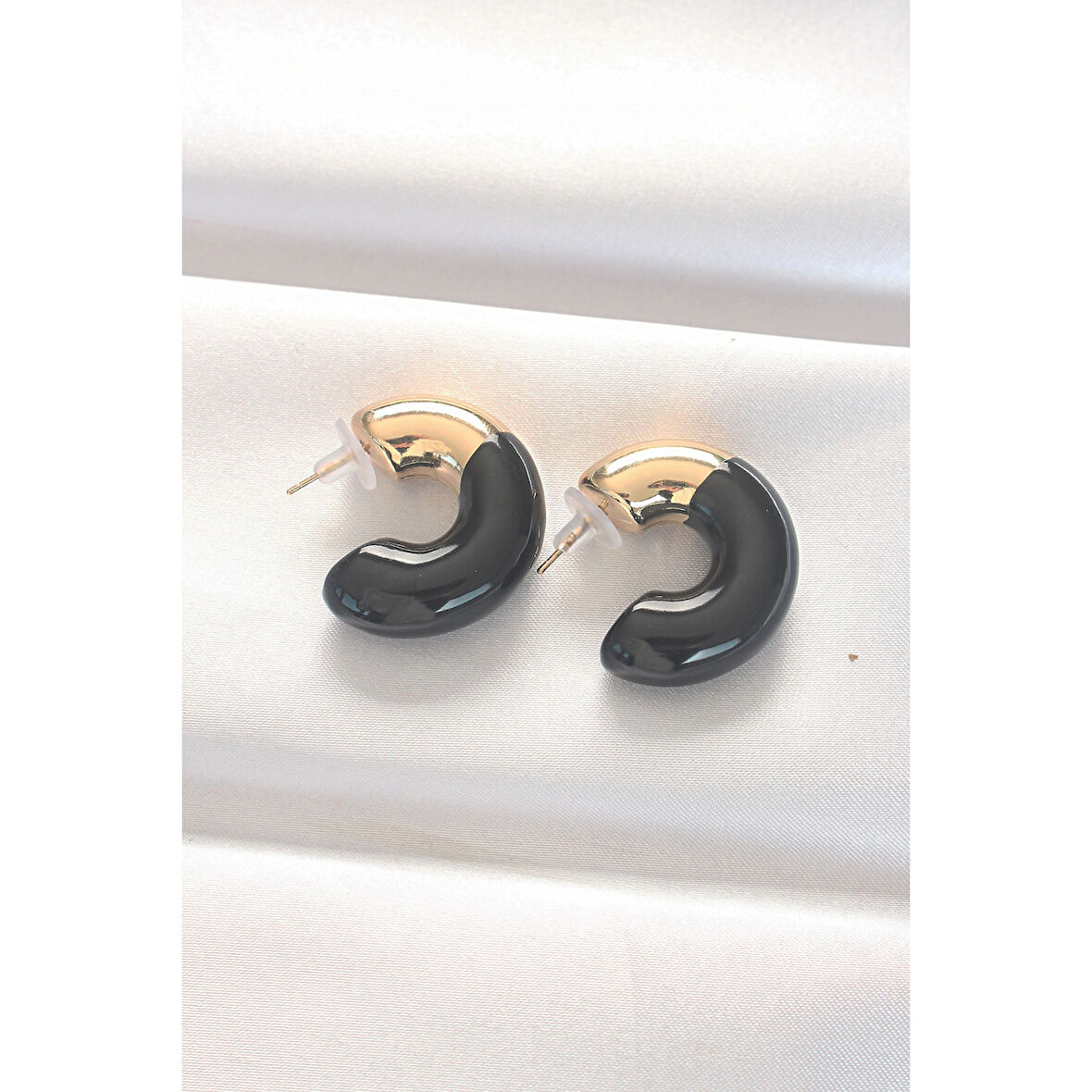 Siyah Gold Çift Renk Küpe