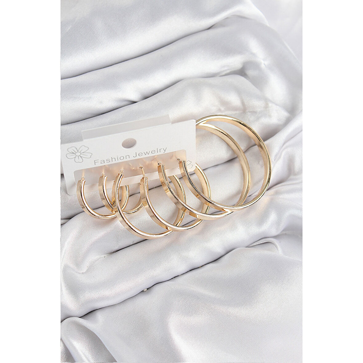 Pirinç Halka Model Gold Renk Kadın Set Küpe