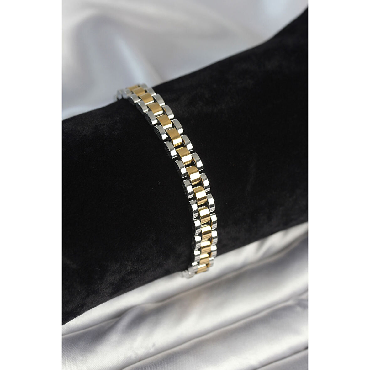 316L Çelik Gold ve Gümüş Renk 7 mm Kalınlık Erkek Bileklik