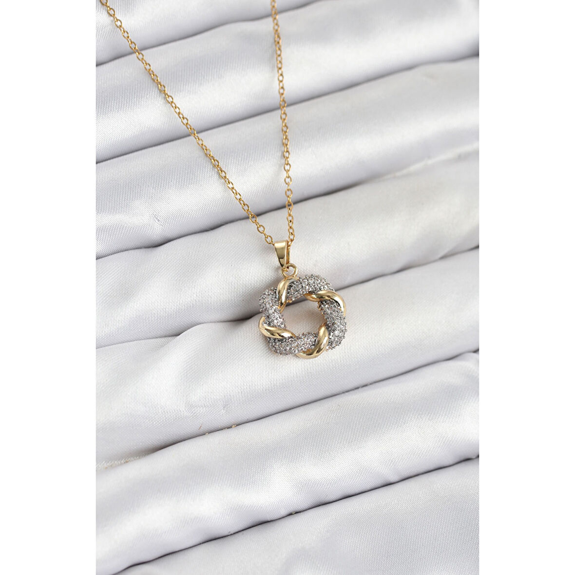 316L Çelik Zincir Gold Renk Zirkon Taşlı Sarmal Model Kadın Kolye