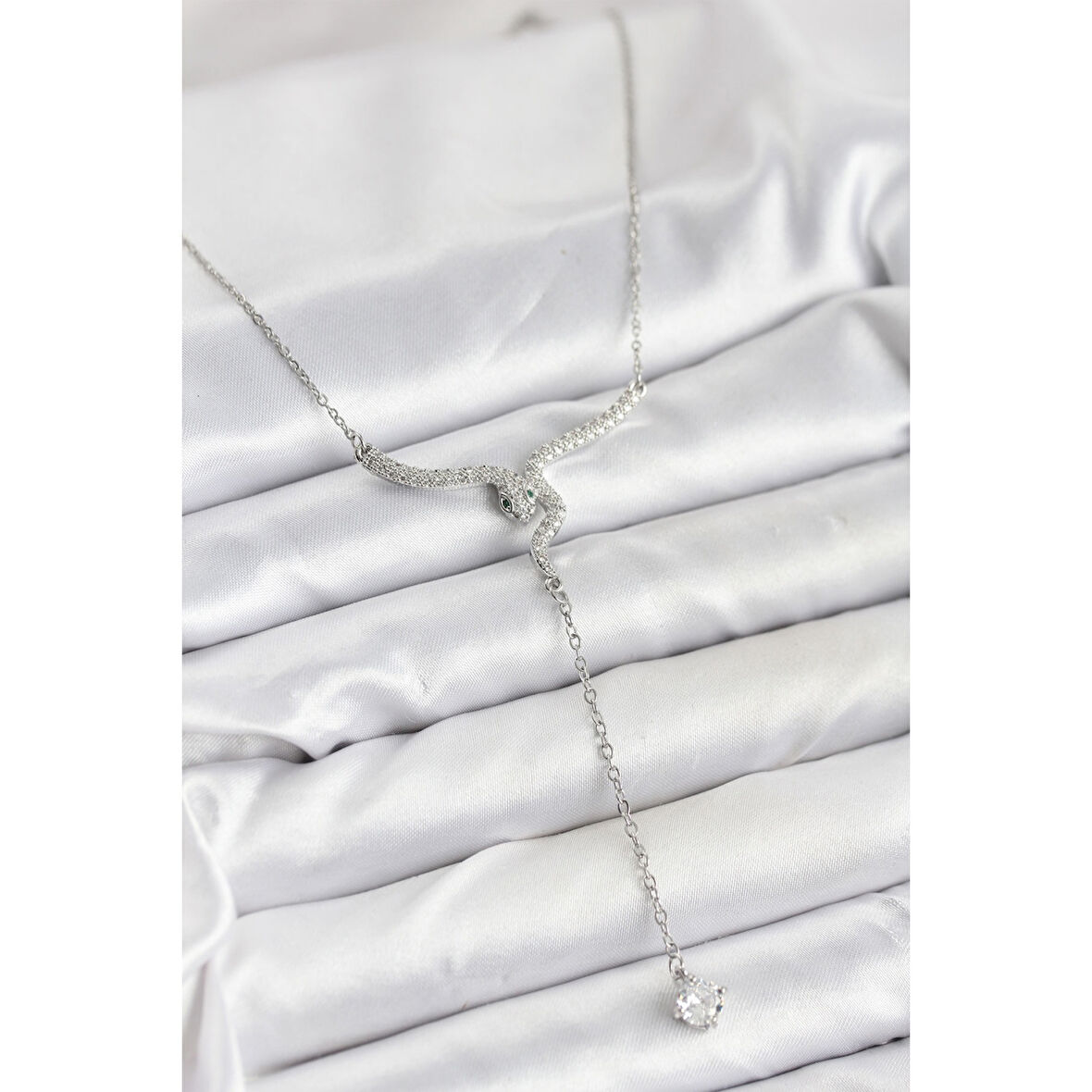 316L Çelik Zincir Gümüş Renk Yılan Model Y Kolye