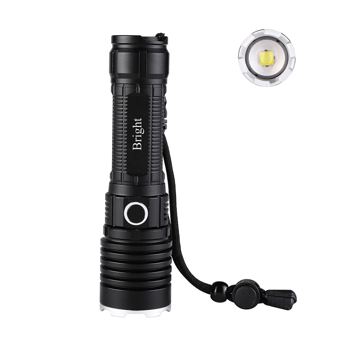 Bright Ght-5761 Xp90 Led 3 Mod Zoomlu Yağmur Suyu Geçirmez Şarjlı El Feneri 26650 Pilli