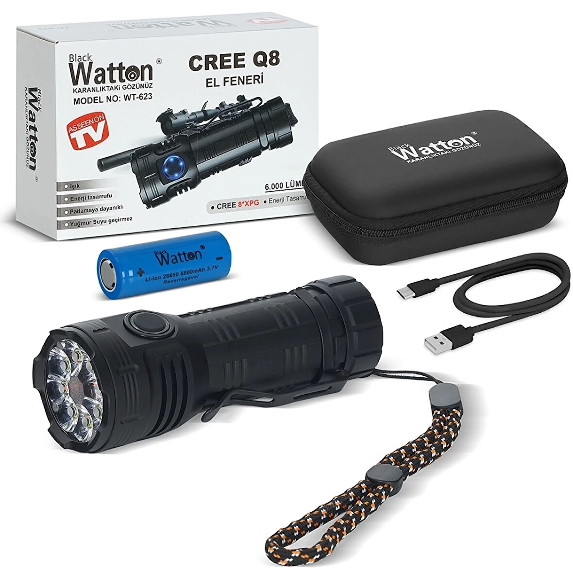 Cree Q8- Xpg 8+1 Led  Şarjlı El Feneri