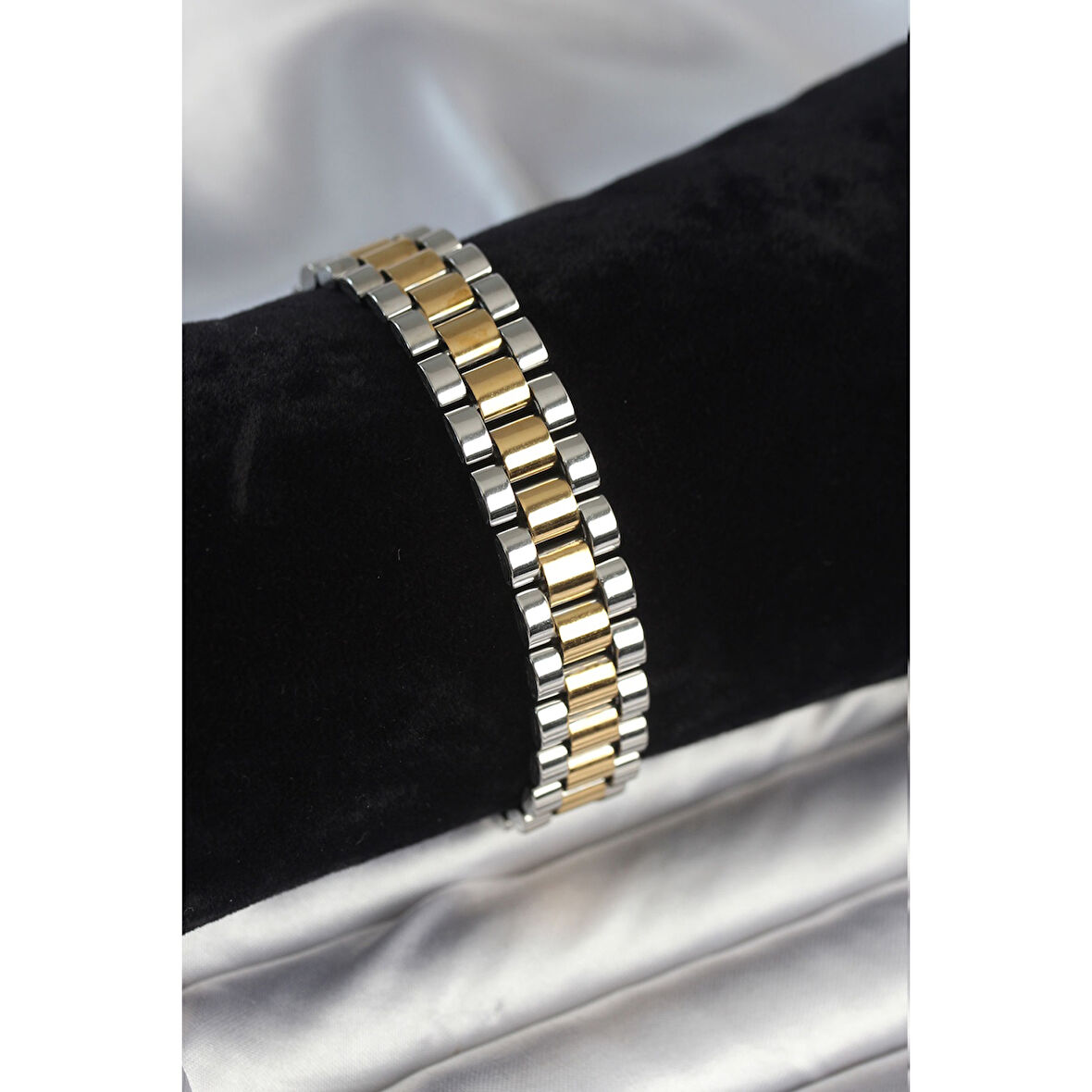 316L Çelik Gold ve Gümüş Renk 12 mm Kalınlık Erkek Bileklik