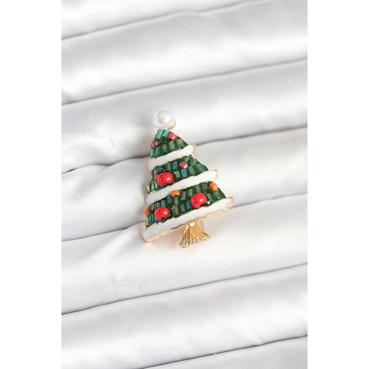 Süslü Çam Ağacı Model Yılbaşı Temalı Broş