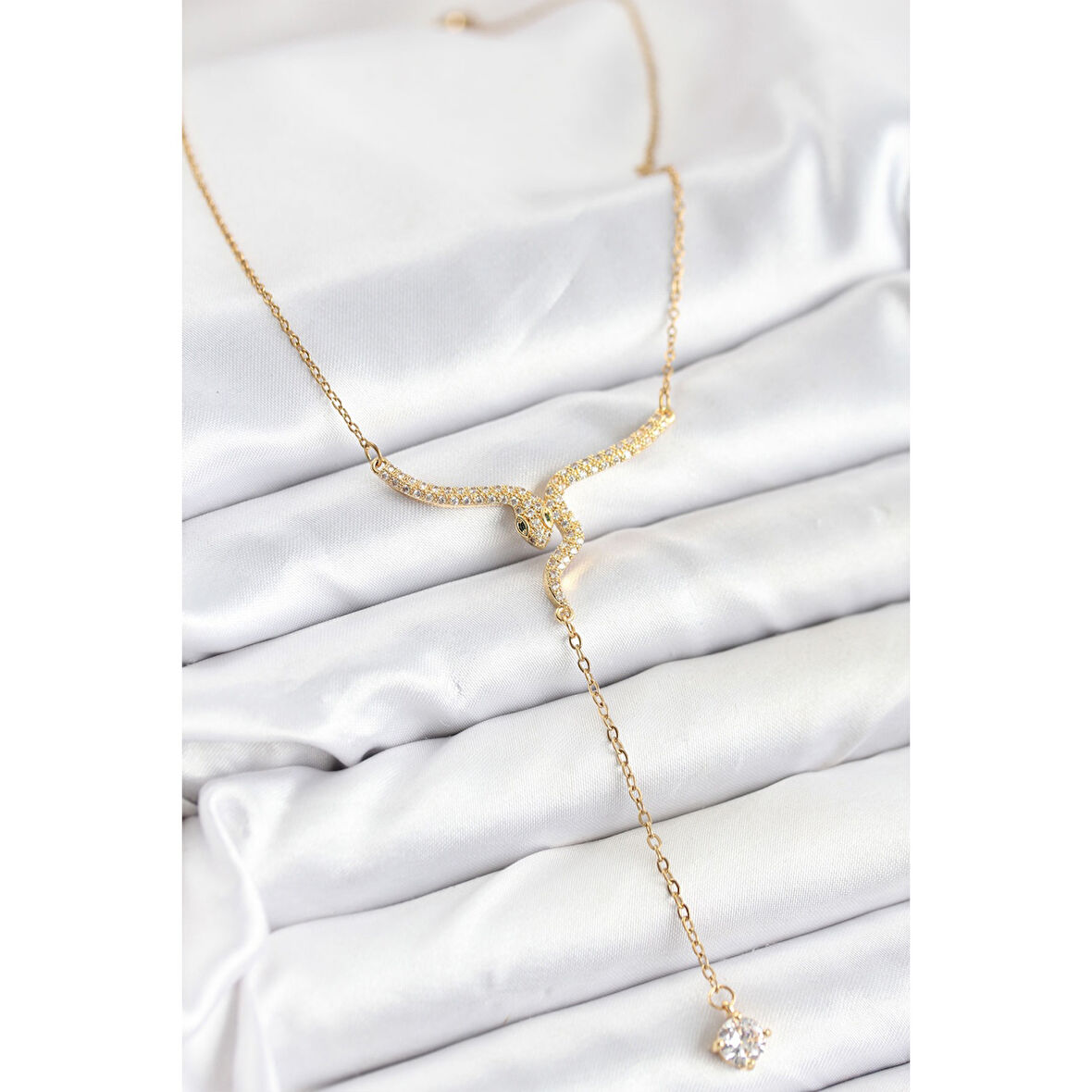 316L Çelik Zincir Gold Renk Yılan Model Y Kolye