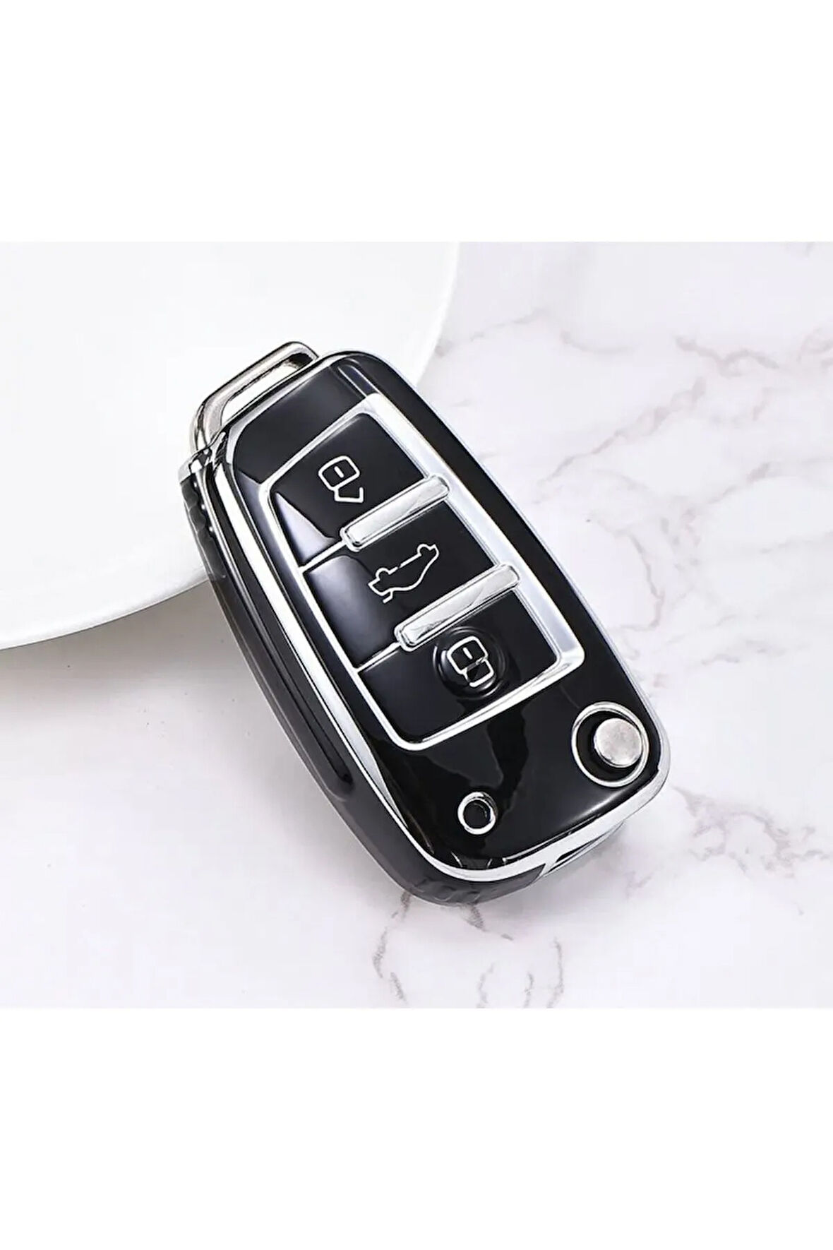 Audi Q7 Anahtar Kılıfı Parlak Siyah Silver