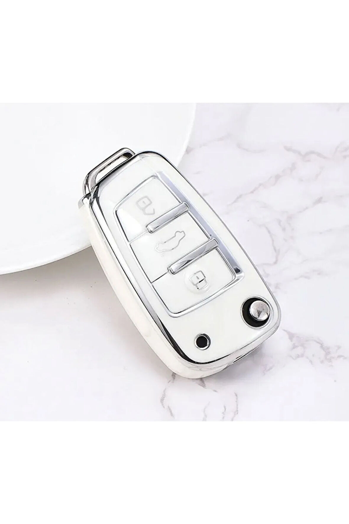 Audi A4 B9 Anahtar Kılıfı Parlak Beyaz Silver