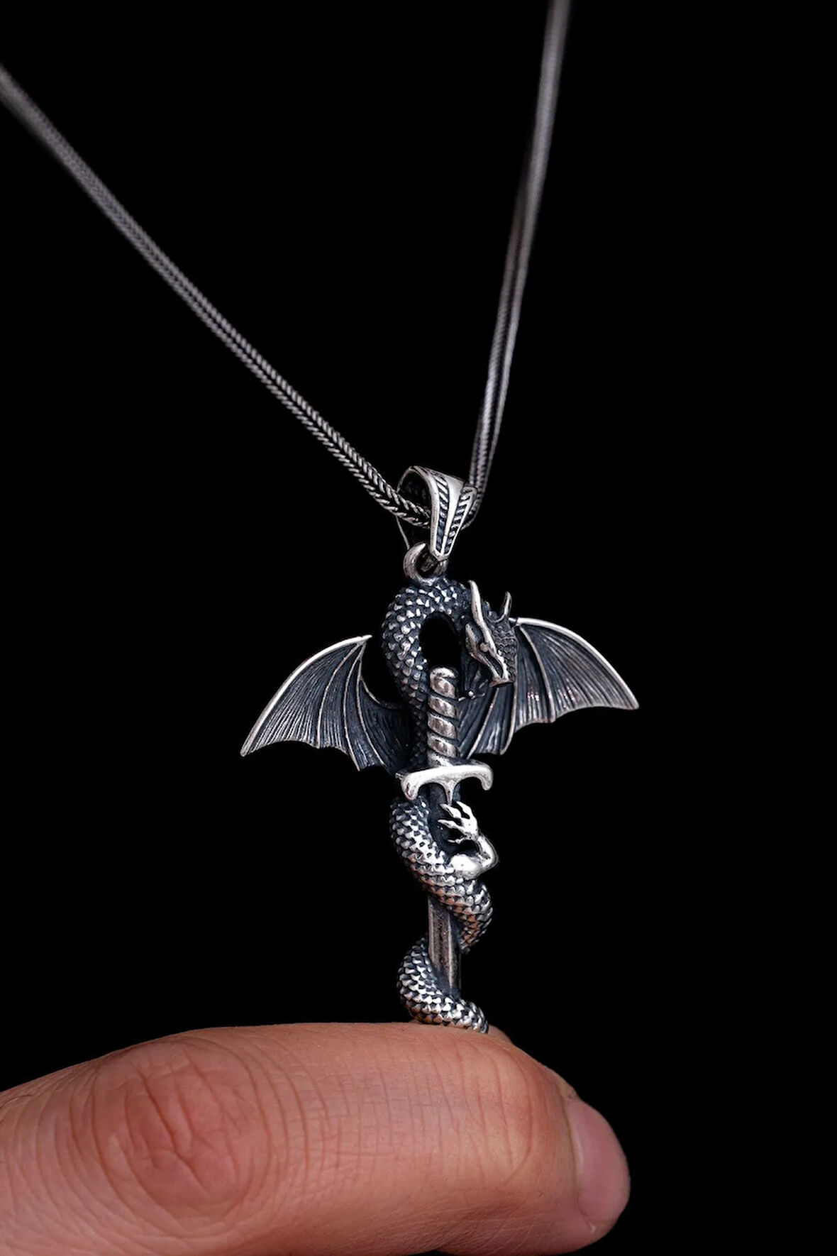 Erkek Gümüş Kolye - Game Of Thrones Ejderha Figürlü Gümüş Erkek Kolye