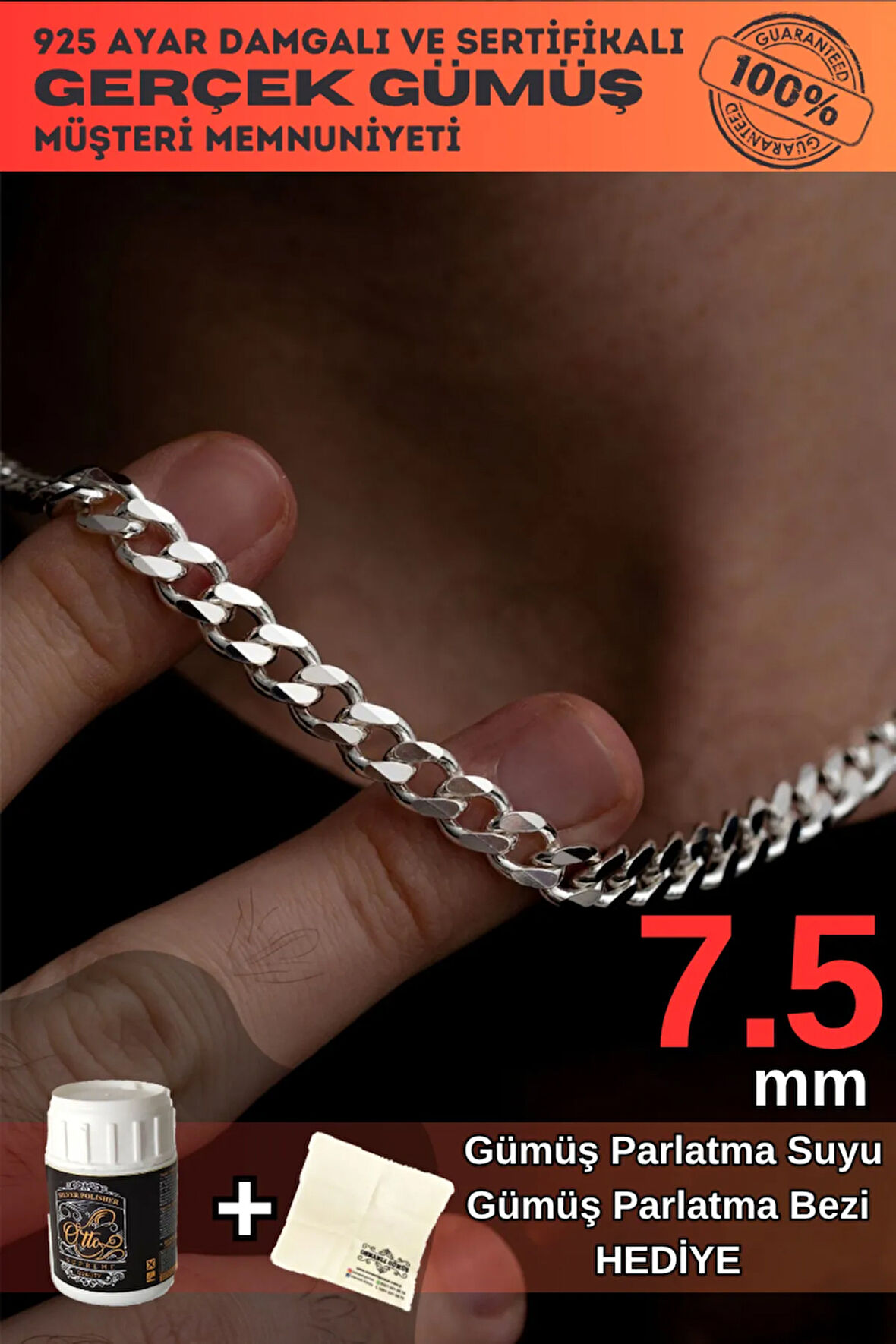 Erkek Gümüş Kolye - 7.5mm Gurmet Model 925 Ayar Gümüş Erkek Kolye Zincir 2472532776430