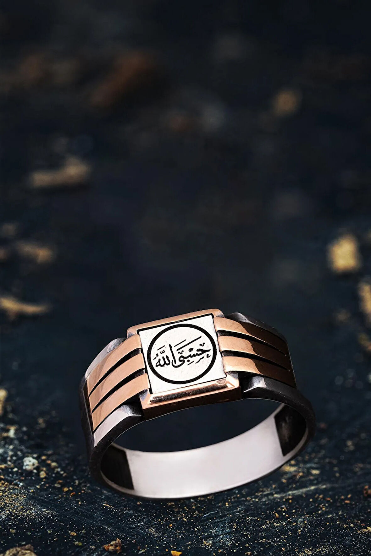 Erkek Gümüş Yüzük - HasbinAllah Yazılı İnce Kibar Erkek Yüzüğü