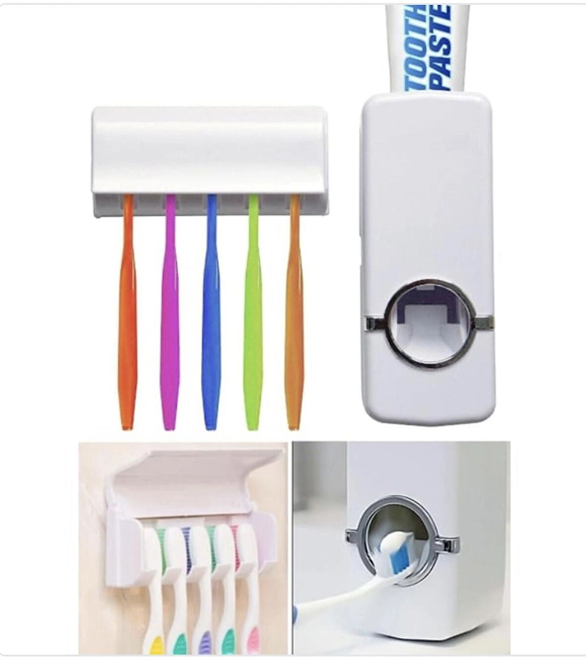 Otomatik Diş Macunu Sıkacağı 5 Adet Fırçalık Yeri Otomatik Macun Sıkma Aleti Aparatı