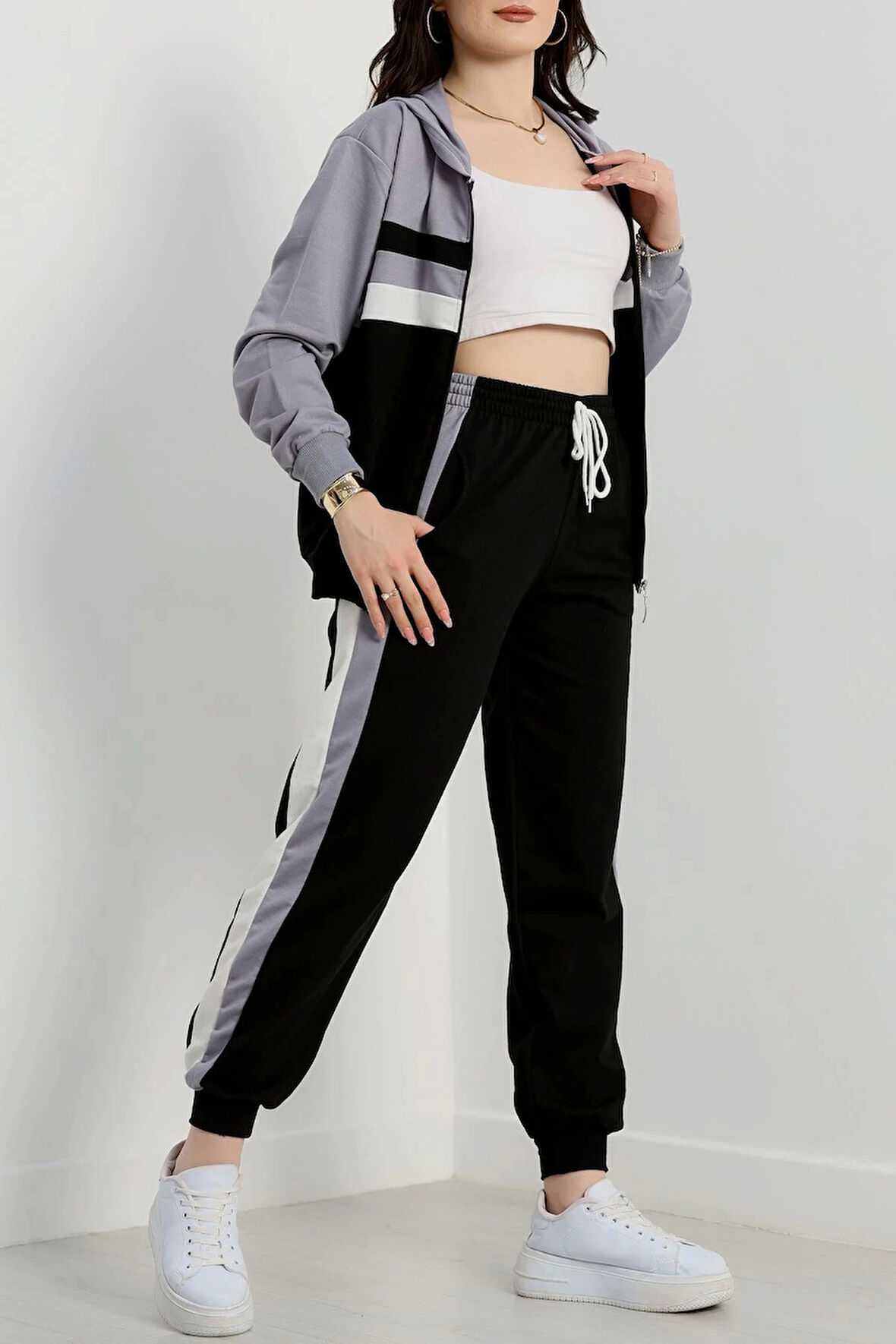 2 iplik alt üst eşofman takımı siyah gri